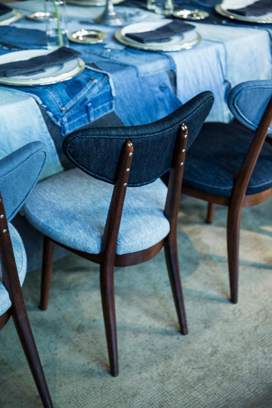 Set Of Ten Midcentury Light And Dark Blue Denim Heart Chairs, Europe, 1960s photo furniture