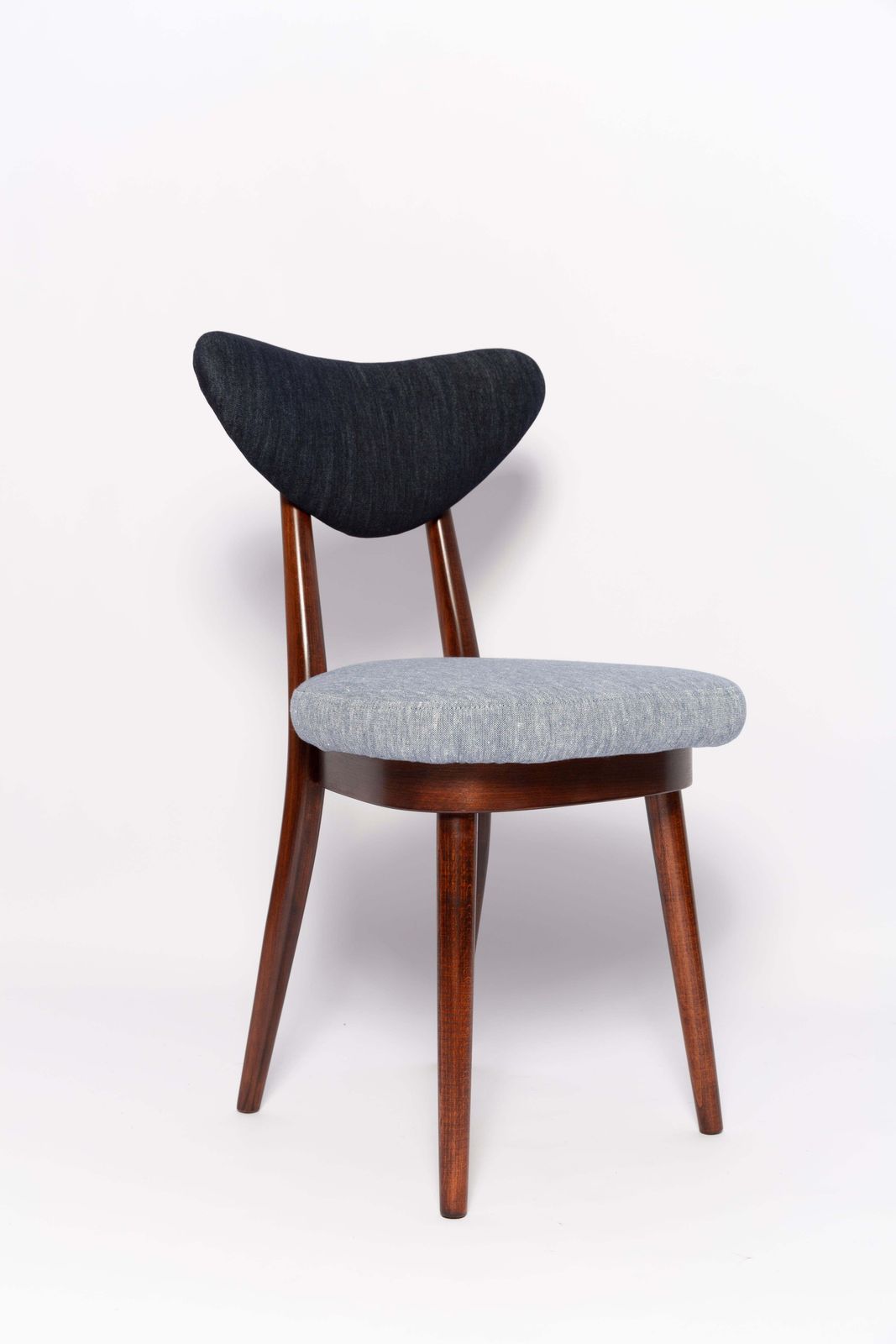 Set Of Ten Midcentury Light And Dark Blue Denim Heart Chairs, Europe, 1960s photo vinterior