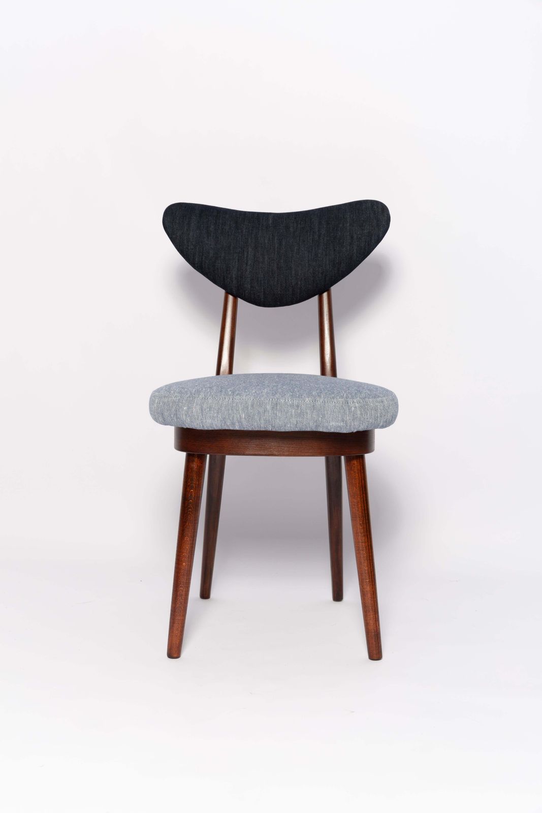 Set Of Ten Midcentury Light And Dark Blue Denim Heart Chairs, Europe, 1960s photo vintage