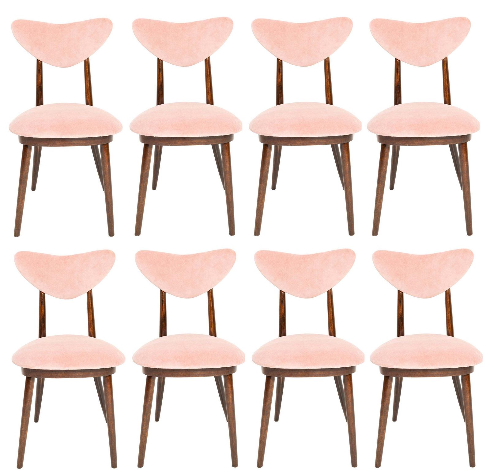 Set Of Eight Mid Century Pink Cotton Velvet Heart Chairs, Europe, 1960s photo furniture