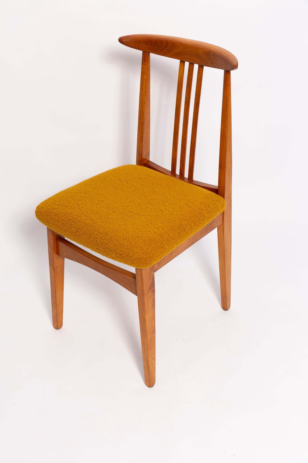 Ten Mid Century Ochre Boucle Chairs, Medium Wood, M. Zielinski, Europe, 1960s photo vintage