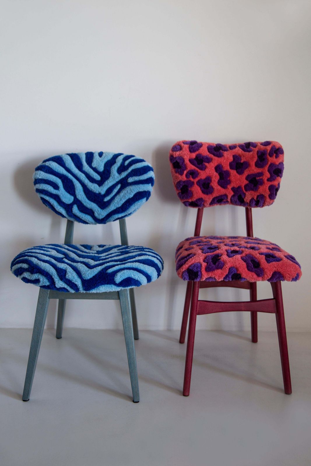 photo buy Set Of Four Mid Century Mushroom Chairs, Tufting Blue Zebra Wool, Europe, 1960s