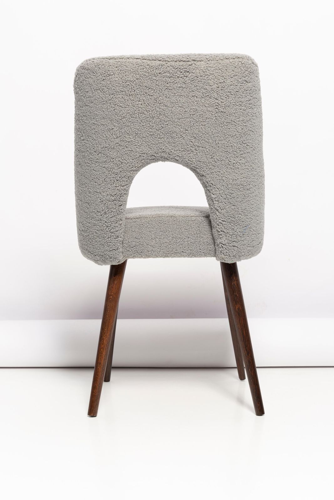 photo furniture Set Of Eight Gray Boucle 'Shell' Chairs, Dark Beech Wood, Europe, 1960s