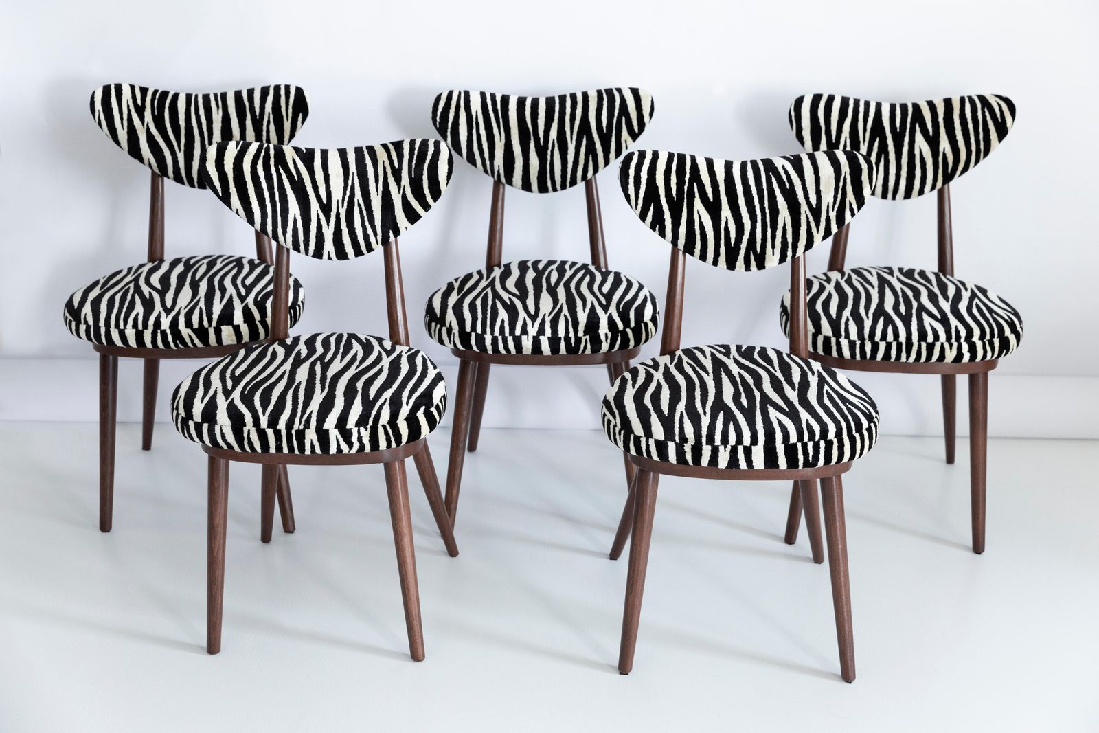 Set Of Six Midcentury Zebra Black And White Heart Chairs, Poland, 1960s photo for sale