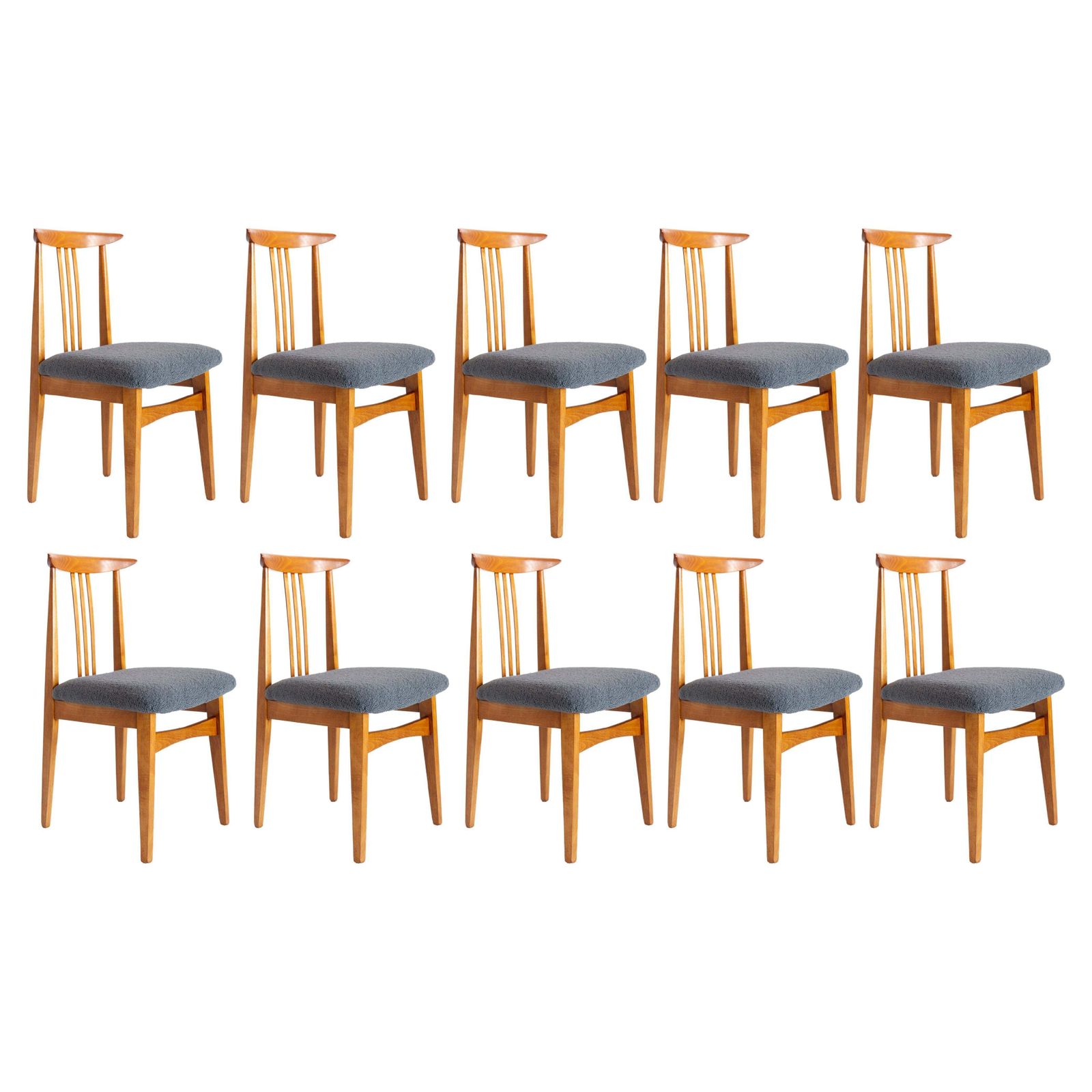 Set Of Ten Mid Century Grey Boucle Chairs, Designed By Zielinski, Europe, 1960s
