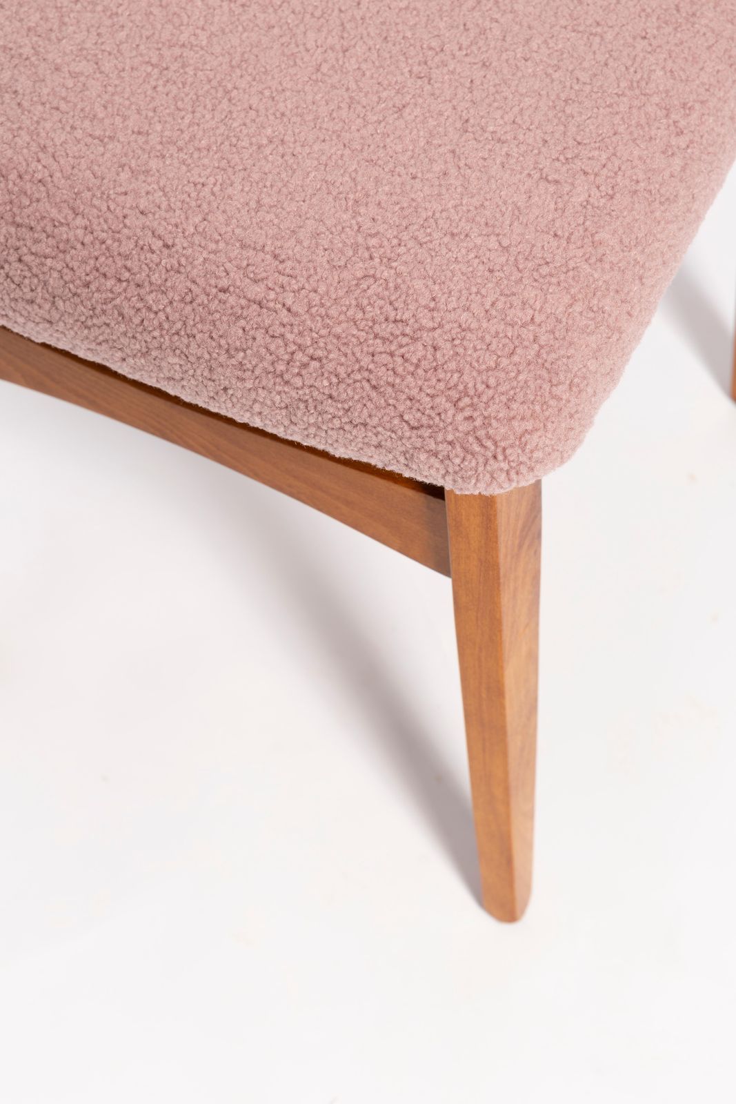 Ten Mid Century Pink Blush Boucle Chairs, Light Wood, M. Zielinski, Europe 1960s photo for sale