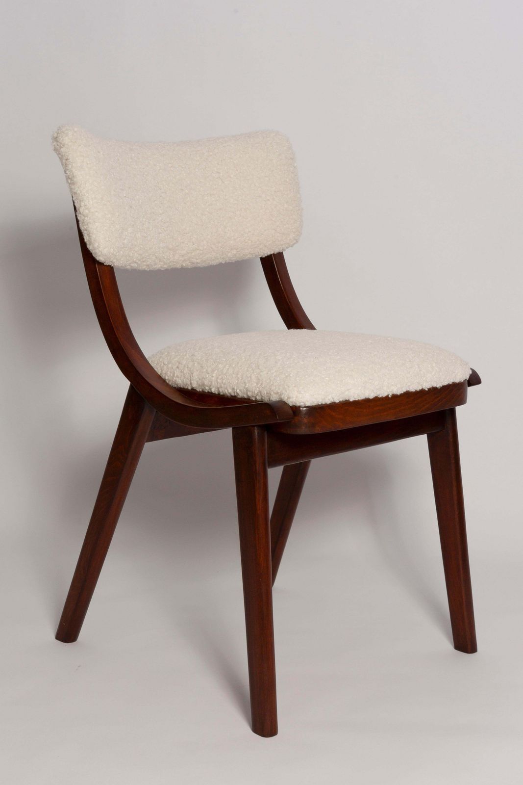 Ten Mid Century Modern Bumerang Chairs, Light Creme White Boucle, Poland, 1960s photo furniture