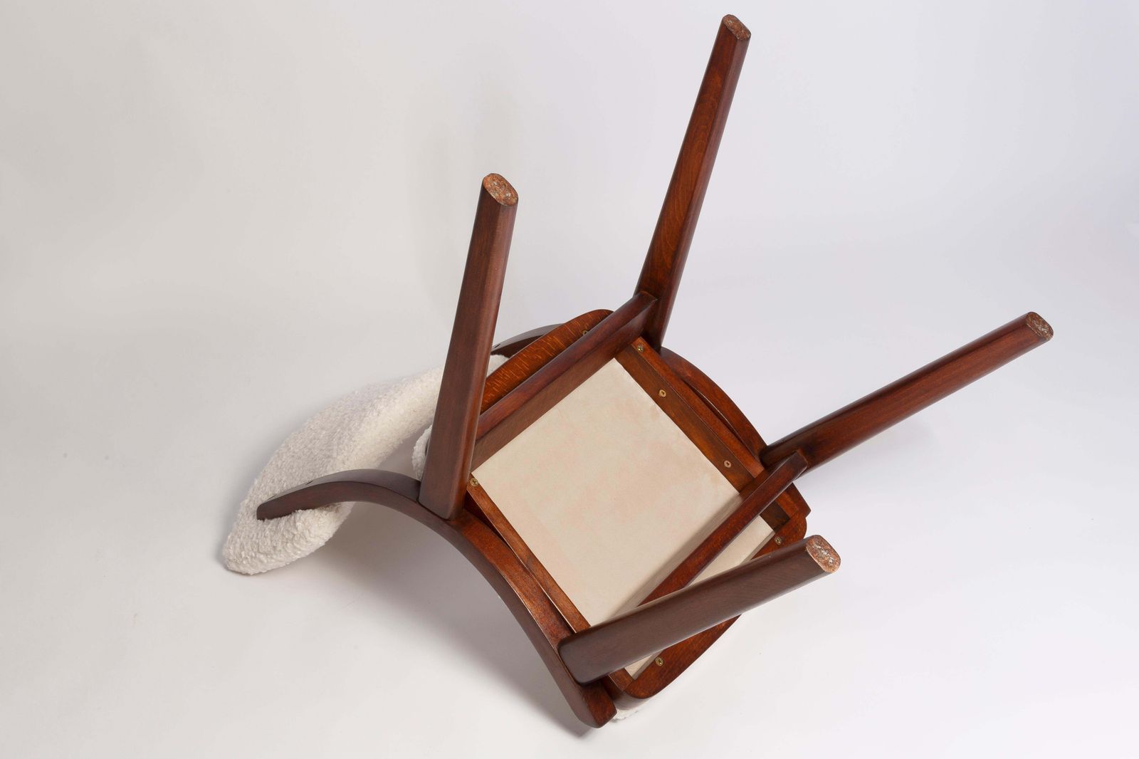 Furniture Ten Mid Century Modern Bumerang Chairs, Light Creme White Boucle, Poland, 1960s photo