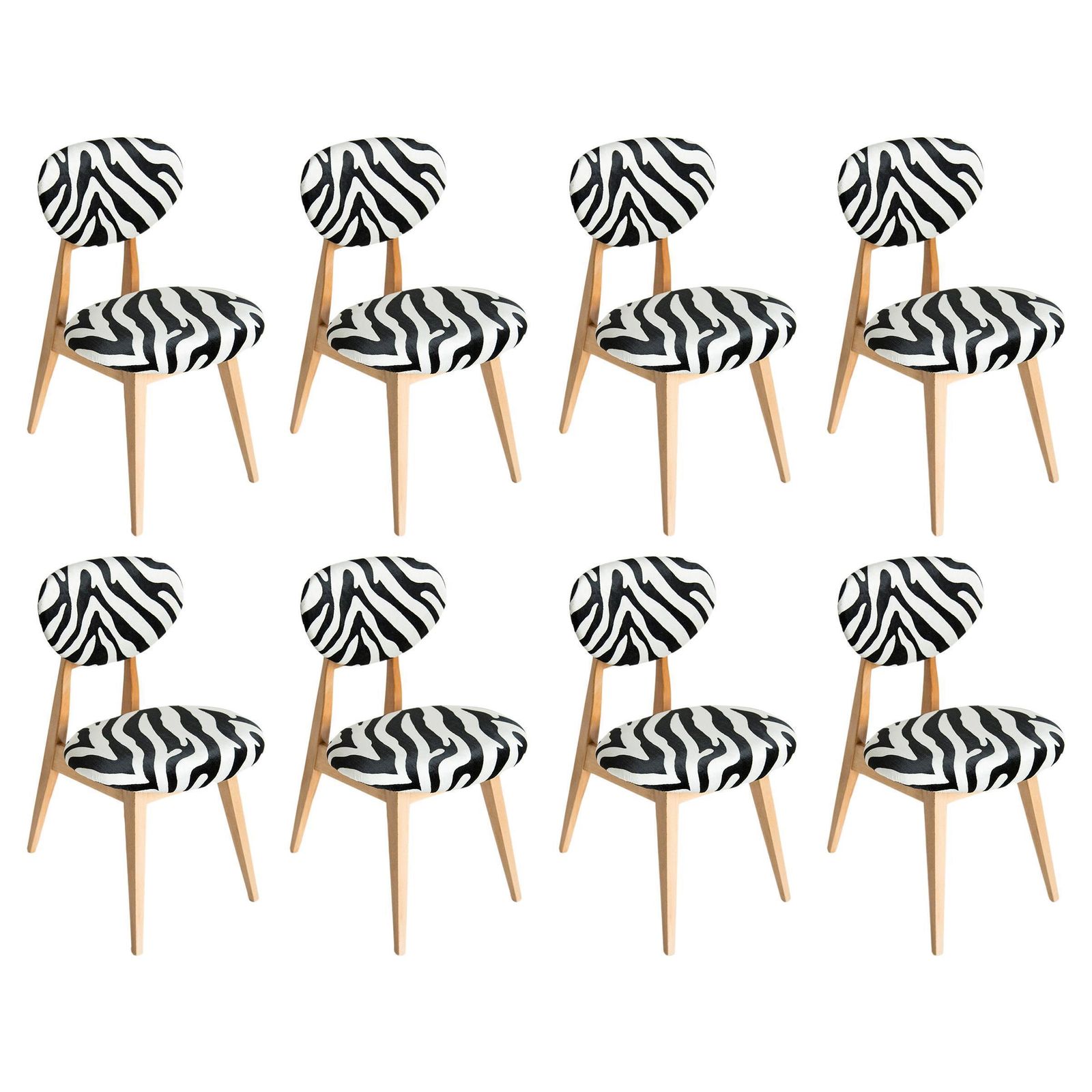 Set Of Eight Mid Century Zebra Chairs, By J. Kedziorek, Europe, 1960s