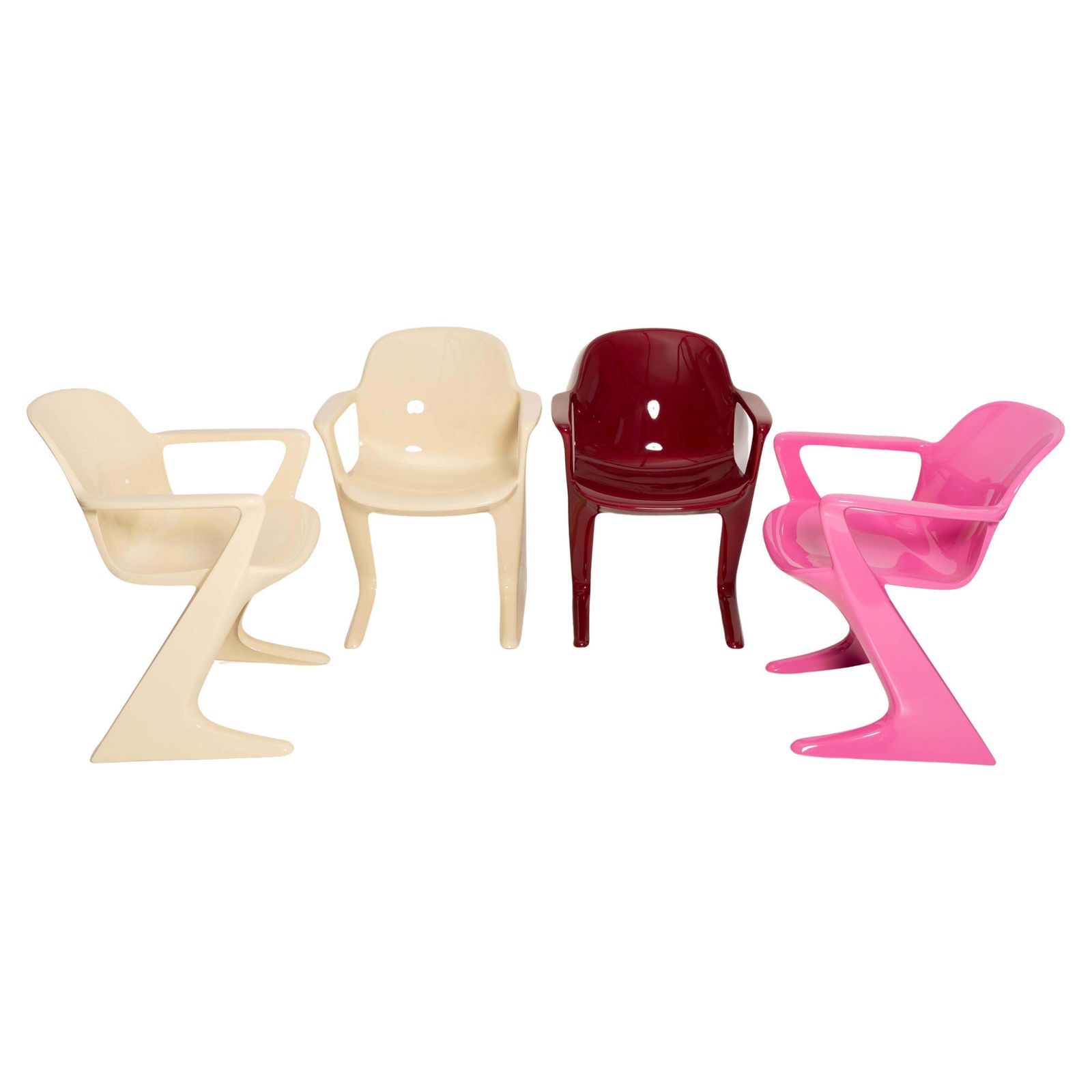 Four Mid Century Pink Beige Red Kangaroo Chairs, Ernst Moeckl, Germany, 1960s