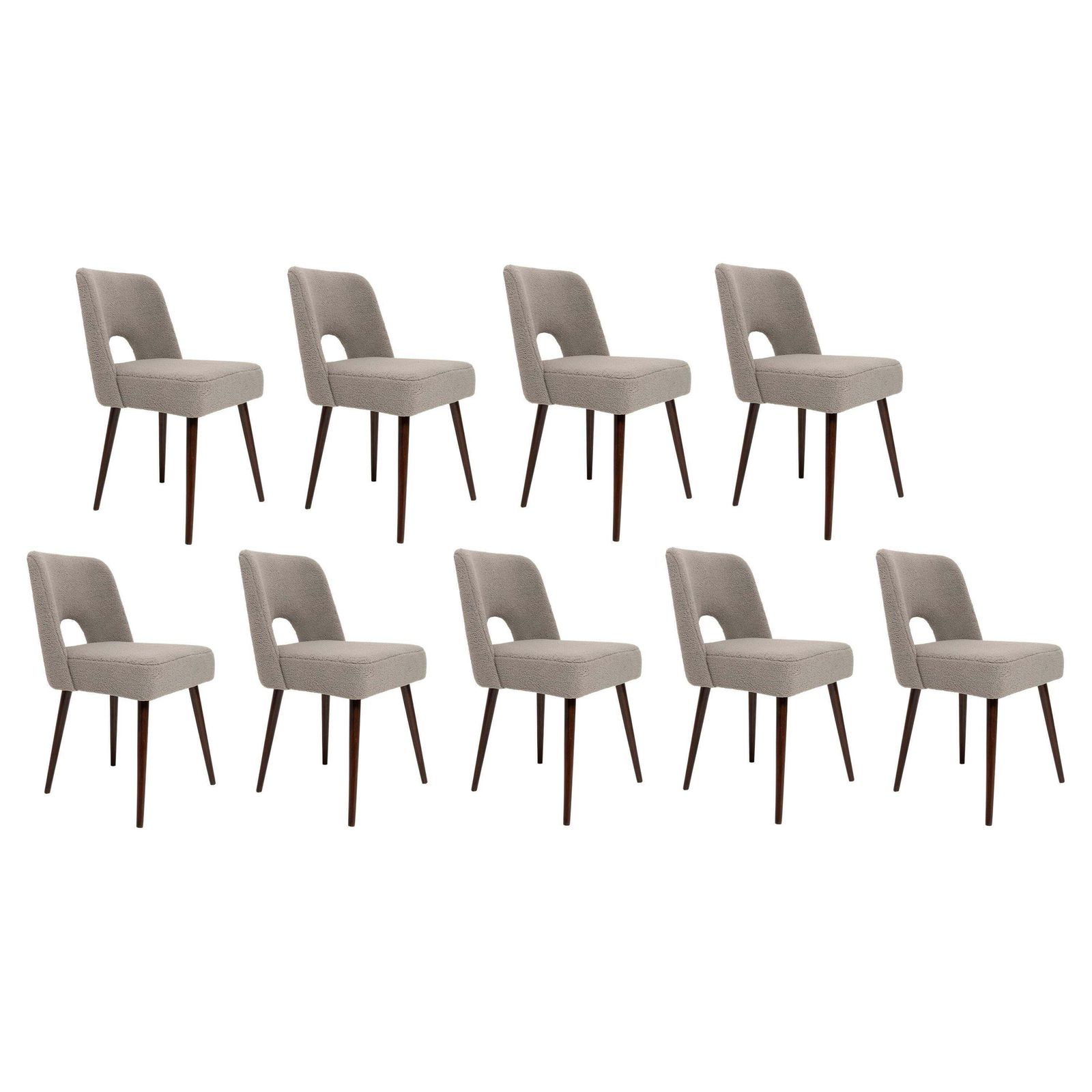 Set Of Nine Gray Boucle 'Shell' Chairs, Europe, 1960s