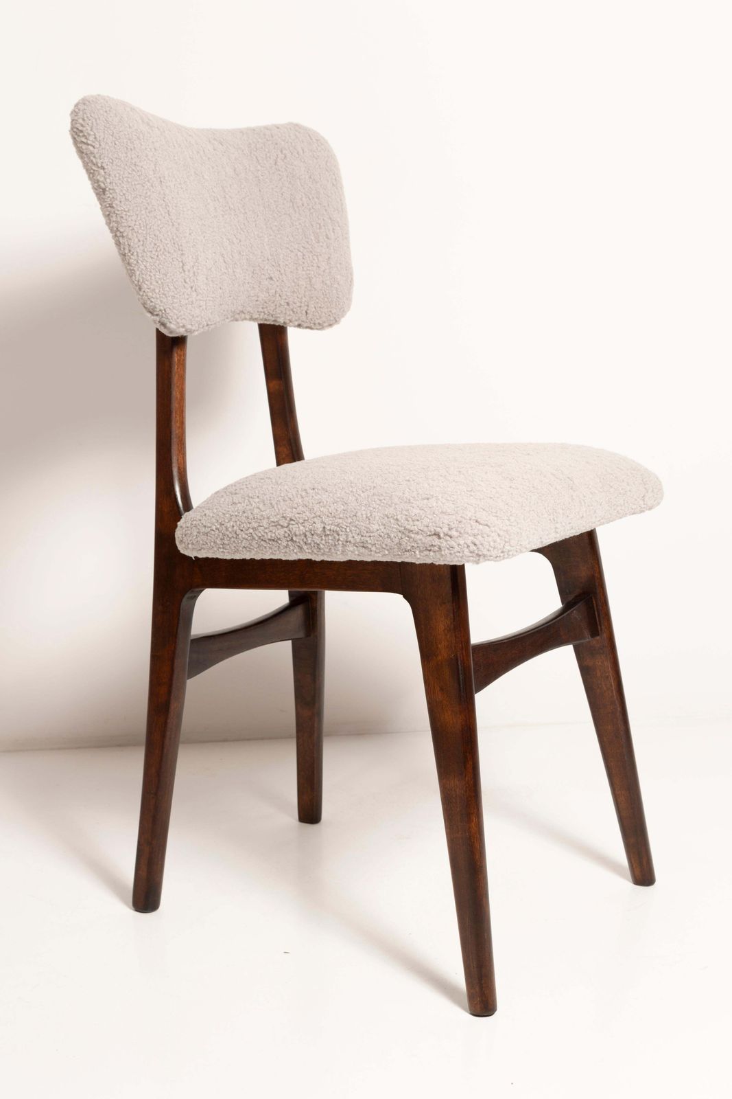 Set Of Ten Mid Century Chairs, Light Gray Boucle, Dark Walnut Wood, Europe, 1960s photo for sale