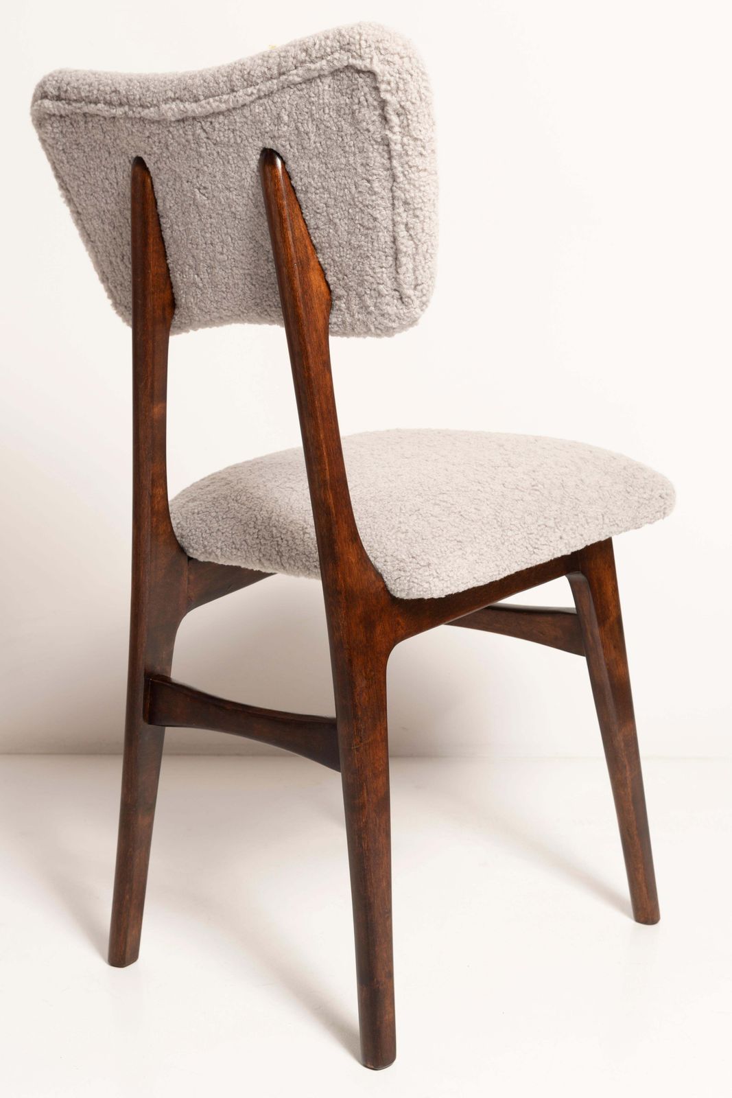 photo furniture Set Of Ten Mid Century Chairs, Light Gray Boucle, Dark Walnut Wood, Europe, 1960s