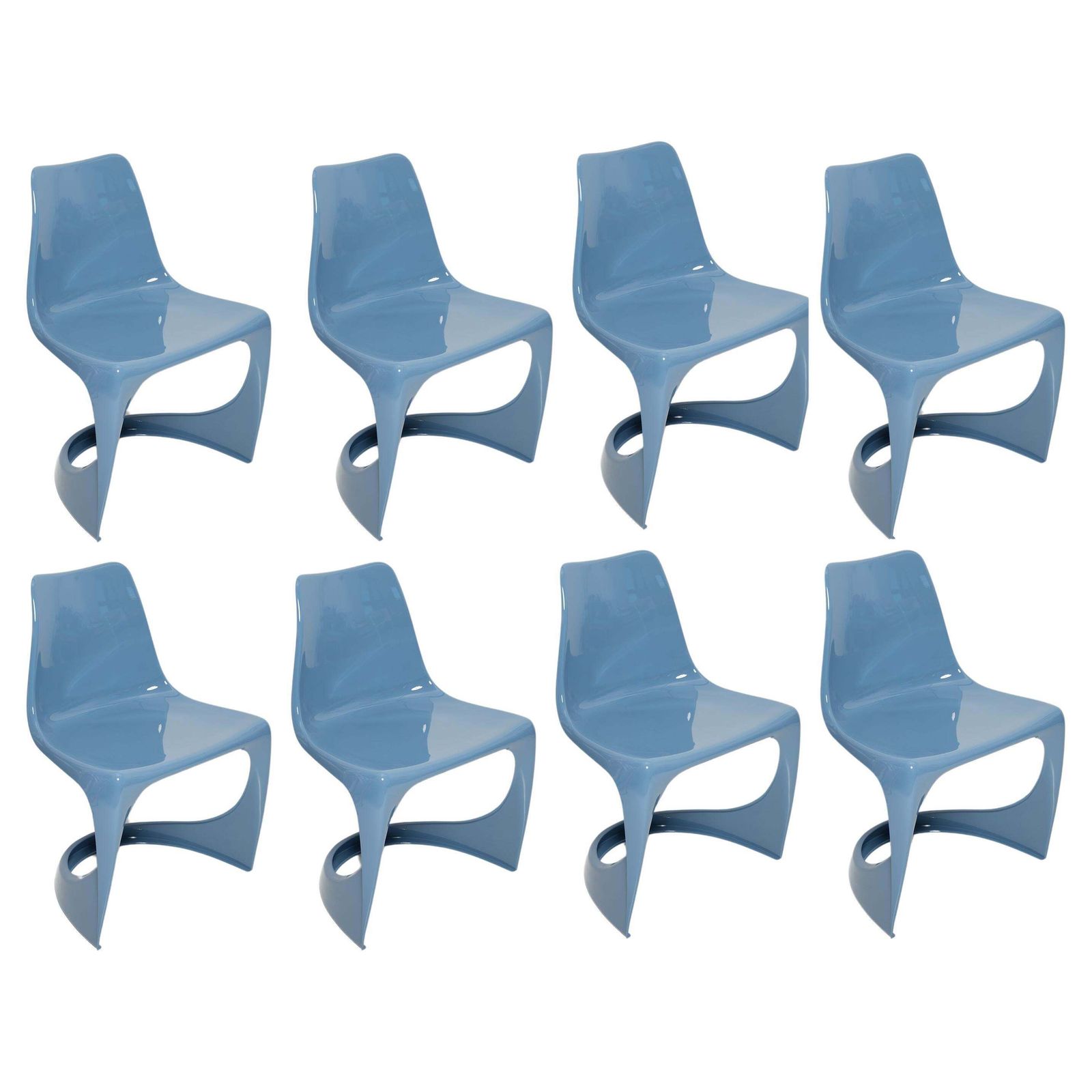 Set Of Eight Mid Century Blue Cado Chairs, Steen østergaard, Europe, 1960s