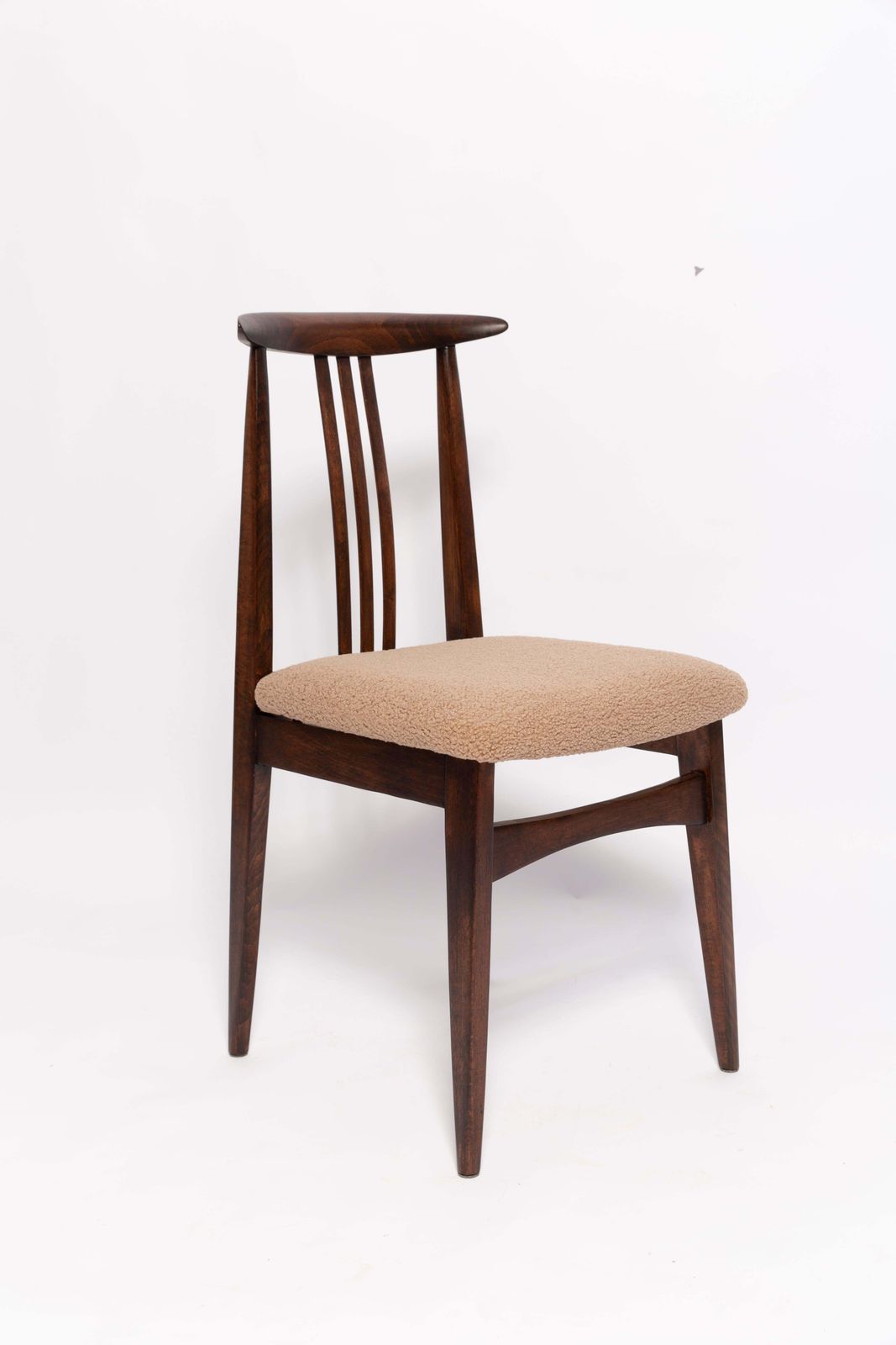 Twelve Mid Century Latte Boucle Chairs, Walnut Wood, M. Zielinski, Europe 1960s photo furniture