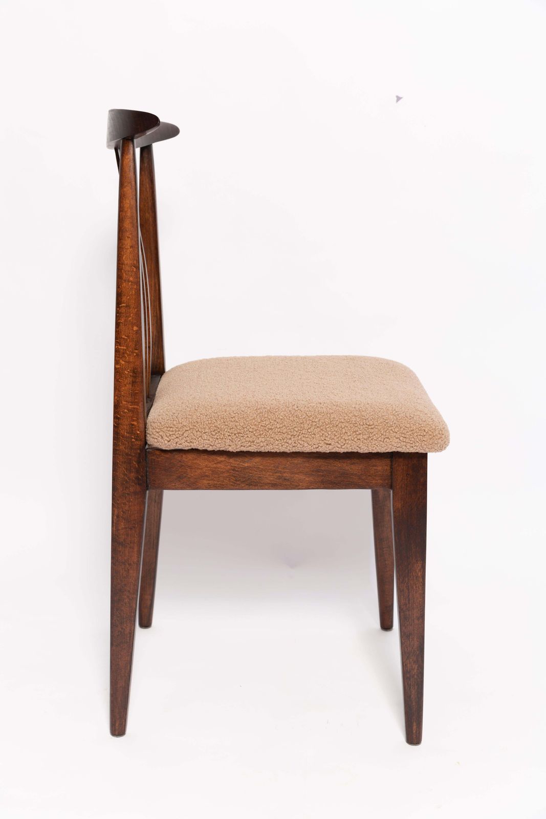 Twelve Mid Century Latte Boucle Chairs, Walnut Wood, M. Zielinski, Europe 1960s photo Furniture