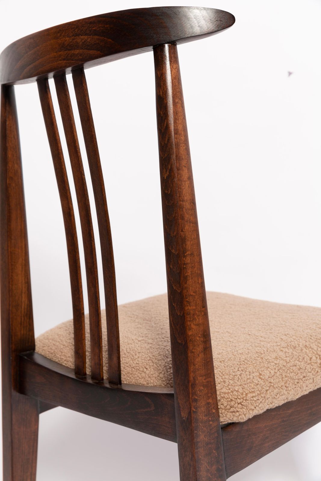 Twelve Mid Century Latte Boucle Chairs, Walnut Wood, M. Zielinski, Europe 1960s photo vinterior