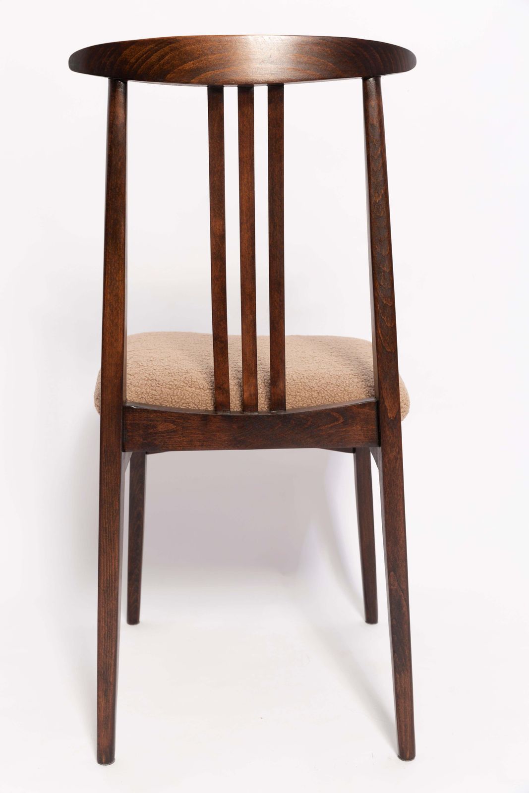 Twelve Mid Century Latte Boucle Chairs, Walnut Wood, M. Zielinski, Europe 1960s photo buy
