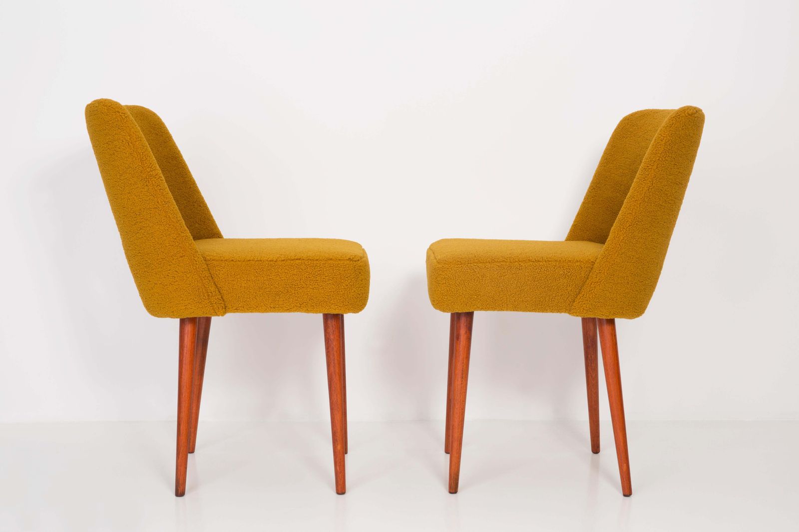 Set Of Twelve Yellow Ochre Boucle 'Shell' Chairs, 1960s photo Furniture