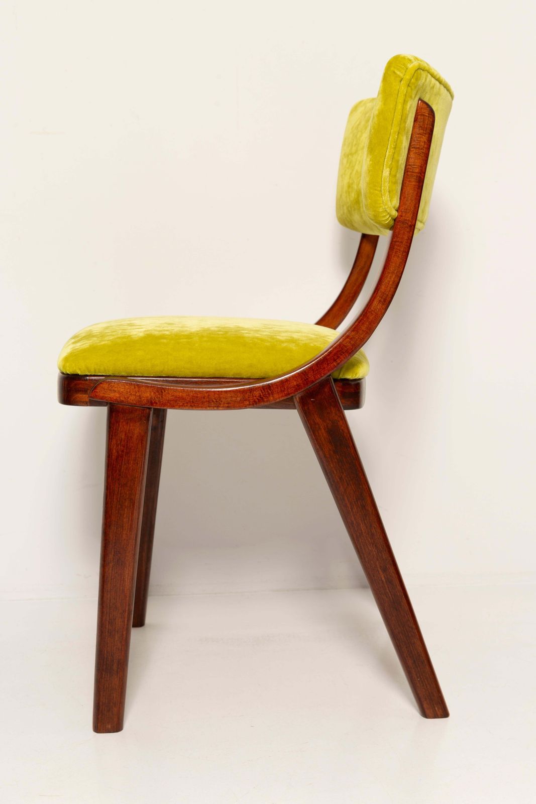 photo for sale Ten Mid Century Modern Bumerang Chairs, Lime Velvet Plushy Dedar, Poland, 1960s