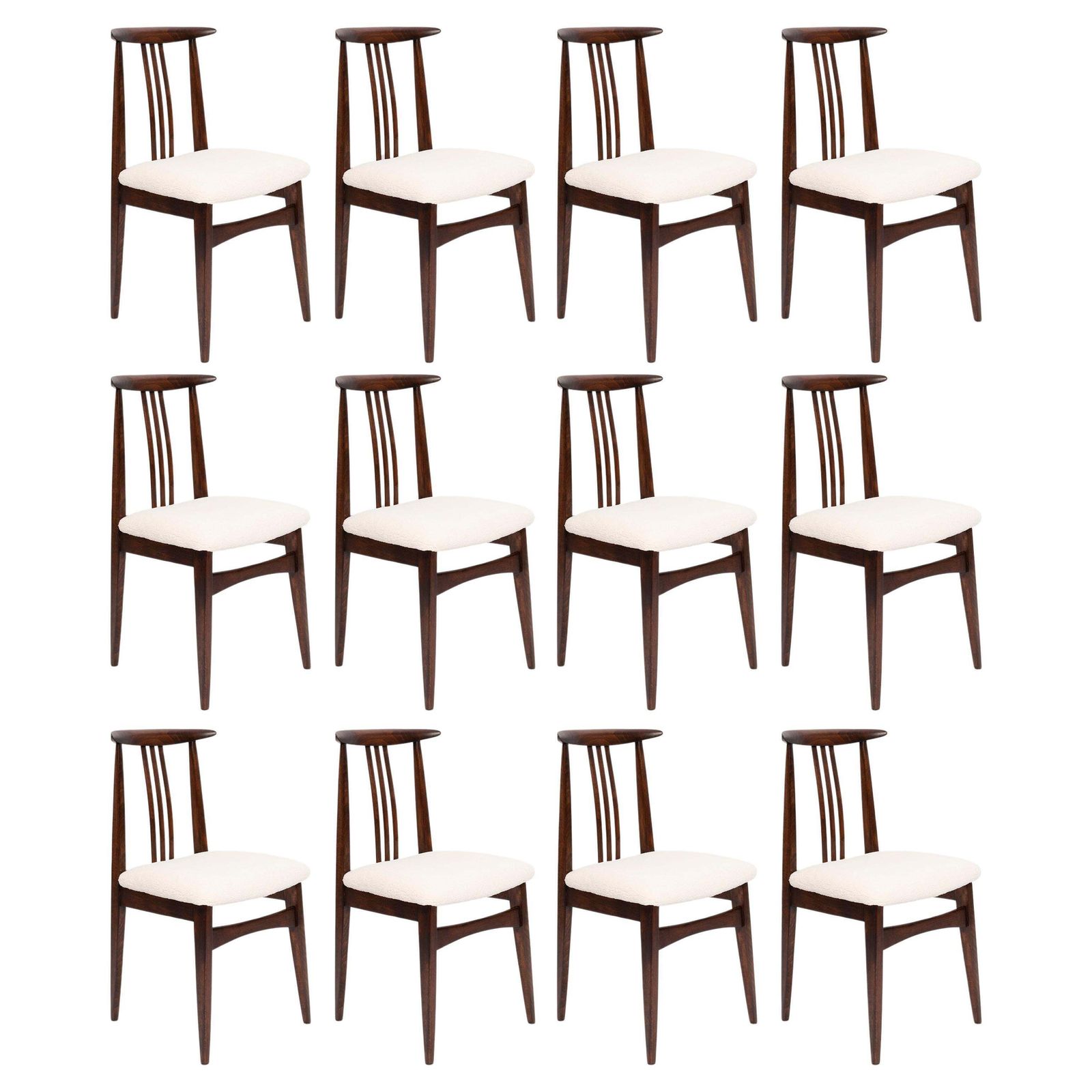 Set Of Twelve Mid Century Cream Boucle Chairs By M. Zielinski, Europe, 1960s