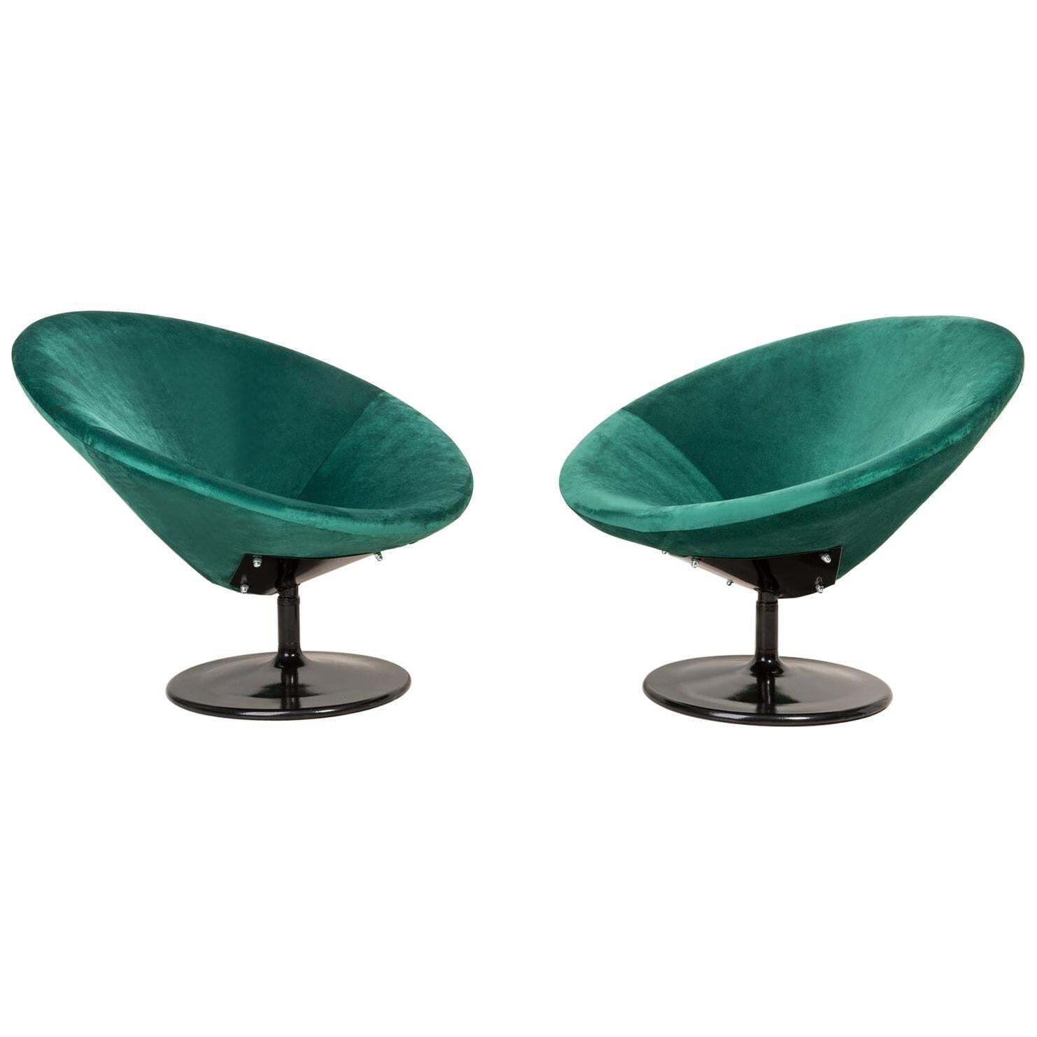 Set Of Two 20th Century Vintage Dark Green Swivel Armchairs, 1960s photo furniture