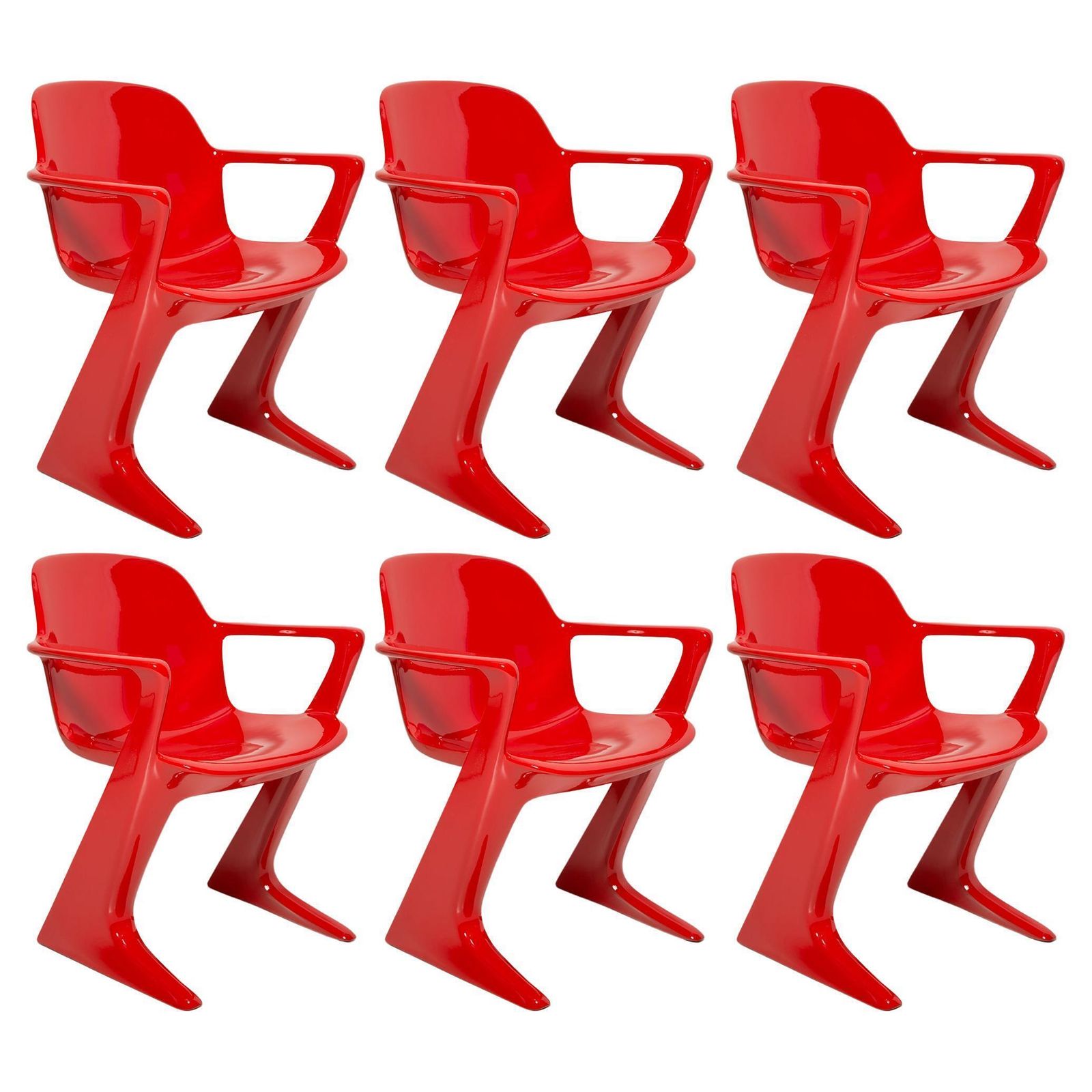 Set Of Six Midcentury Signal Red Kangaroo Chairs, Ernst Moeckl, Germany, 1968