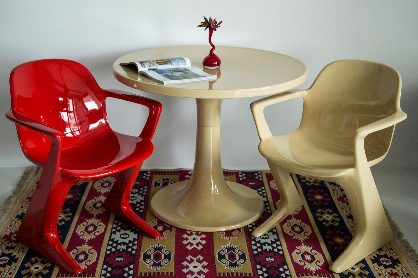 Set Of Six Midcentury Signal Red Kangaroo Chairs, Ernst Moeckl, Germany, 1968 photo furniture