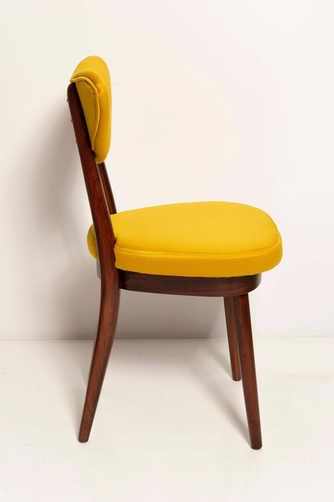 photo furniture Twelve Midcentury Heart Chairs, Yellow Satin Dedar Gildo Fabric, Europe, 1960s