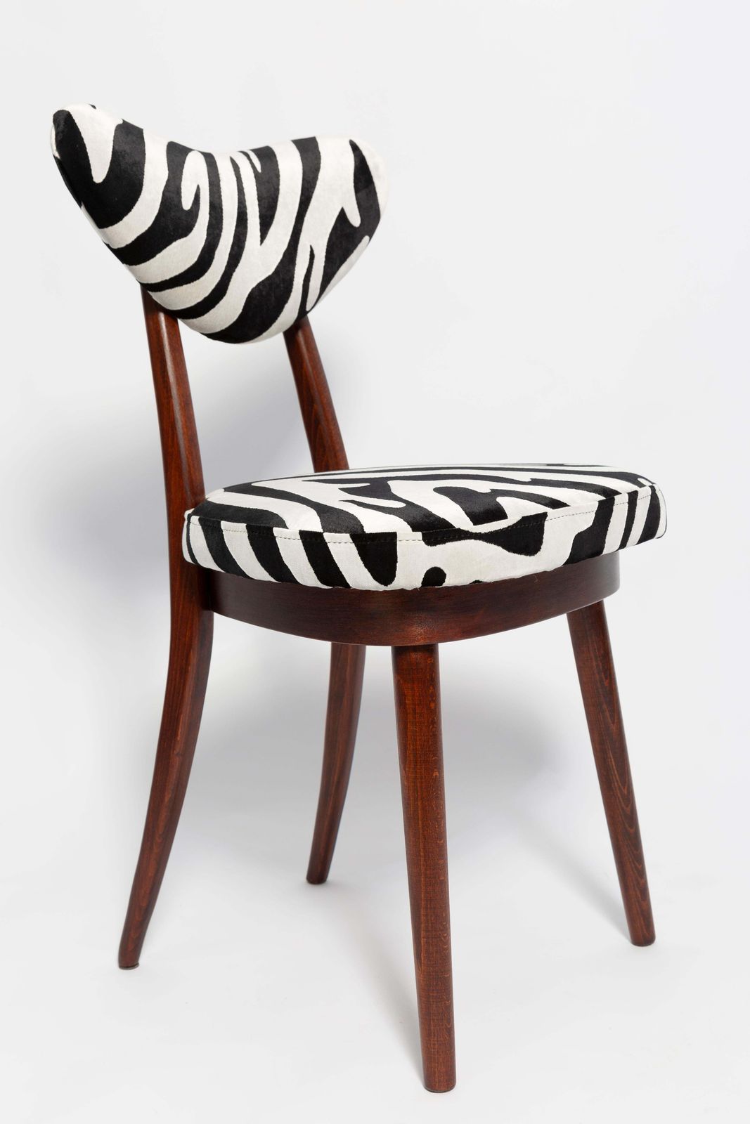 Set Of Twelve Mid Century Zebra Black And White Heart Chairs, Poland, 1960s photo for sale
