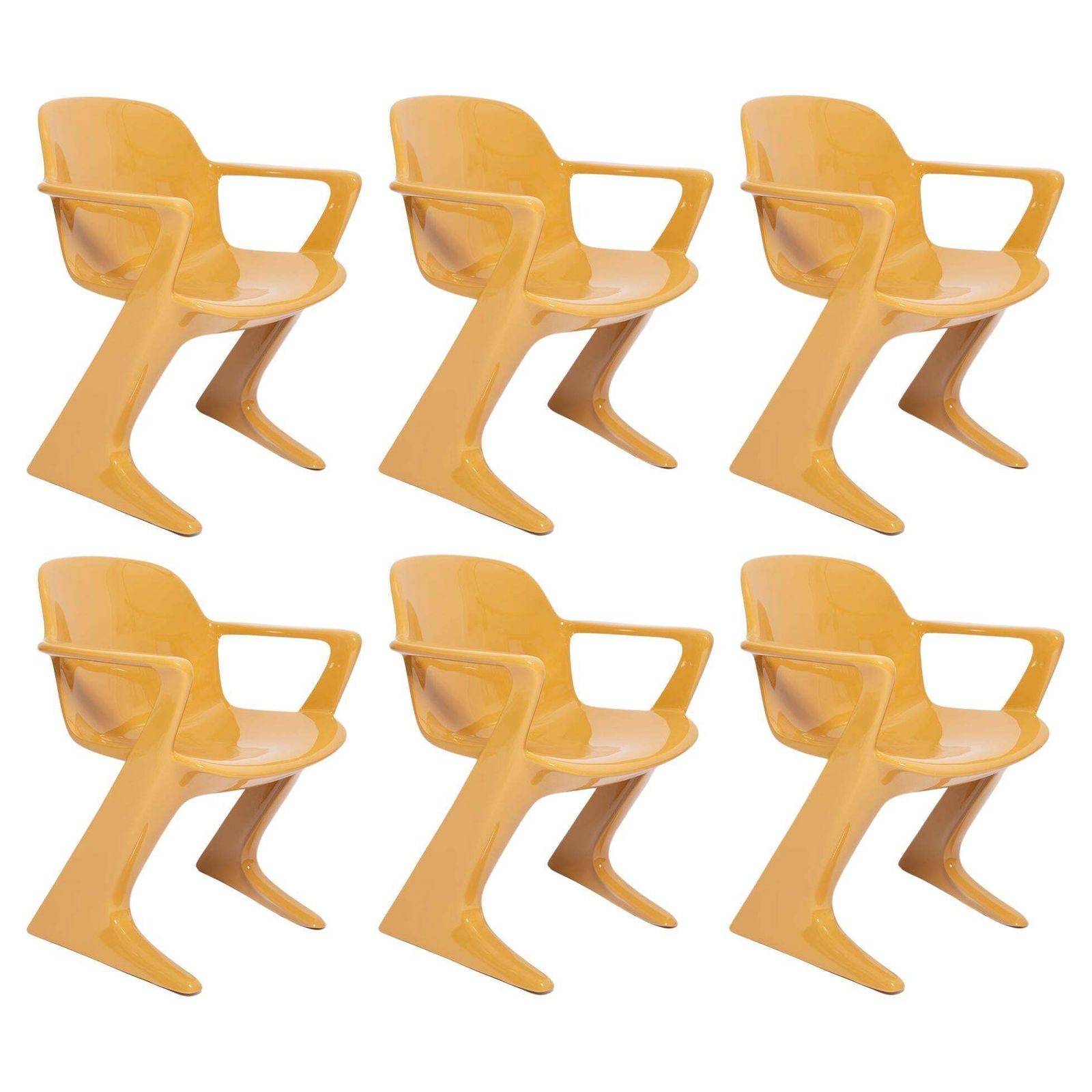Set Of Six Mid Century Sand Beige Kangaroo Chairs, By Ernst Moeckl, Germany 1968
