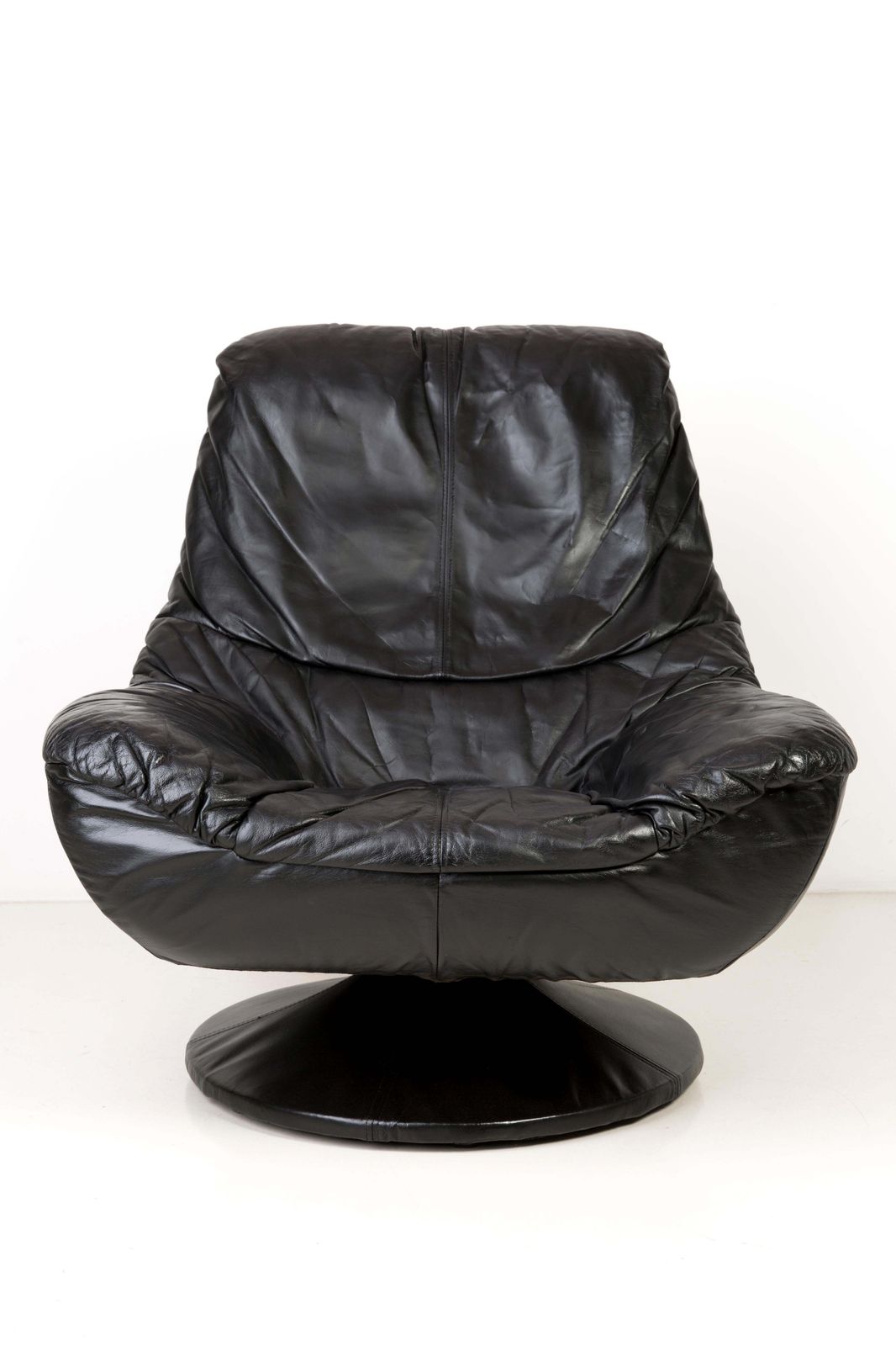 20th Century Vintage Black Leather Swivel Armchair, 1960s photo for sale
