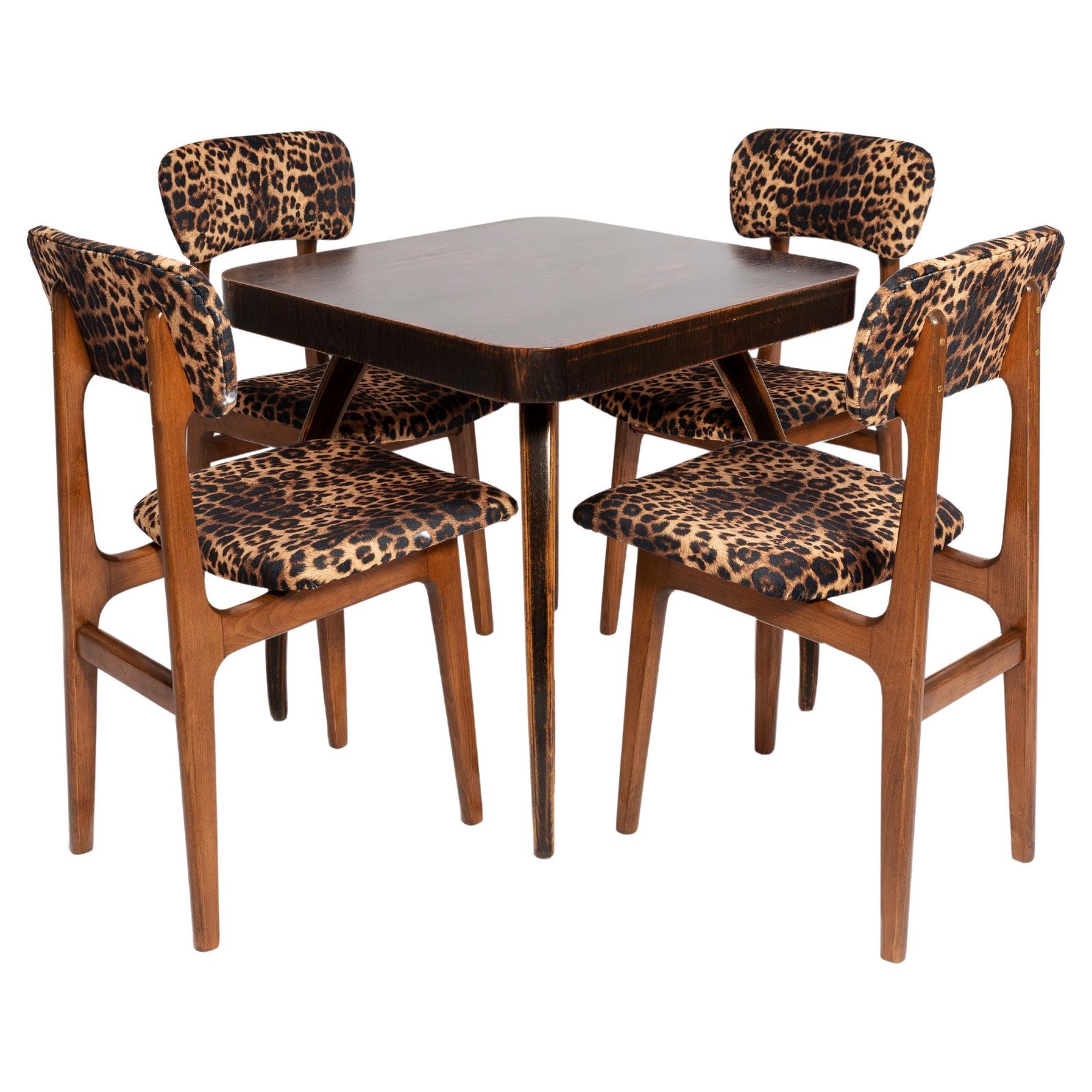 Mid Century Table By Jindřich Halabala And Set Of 4 Chairs, Europe, 1960s