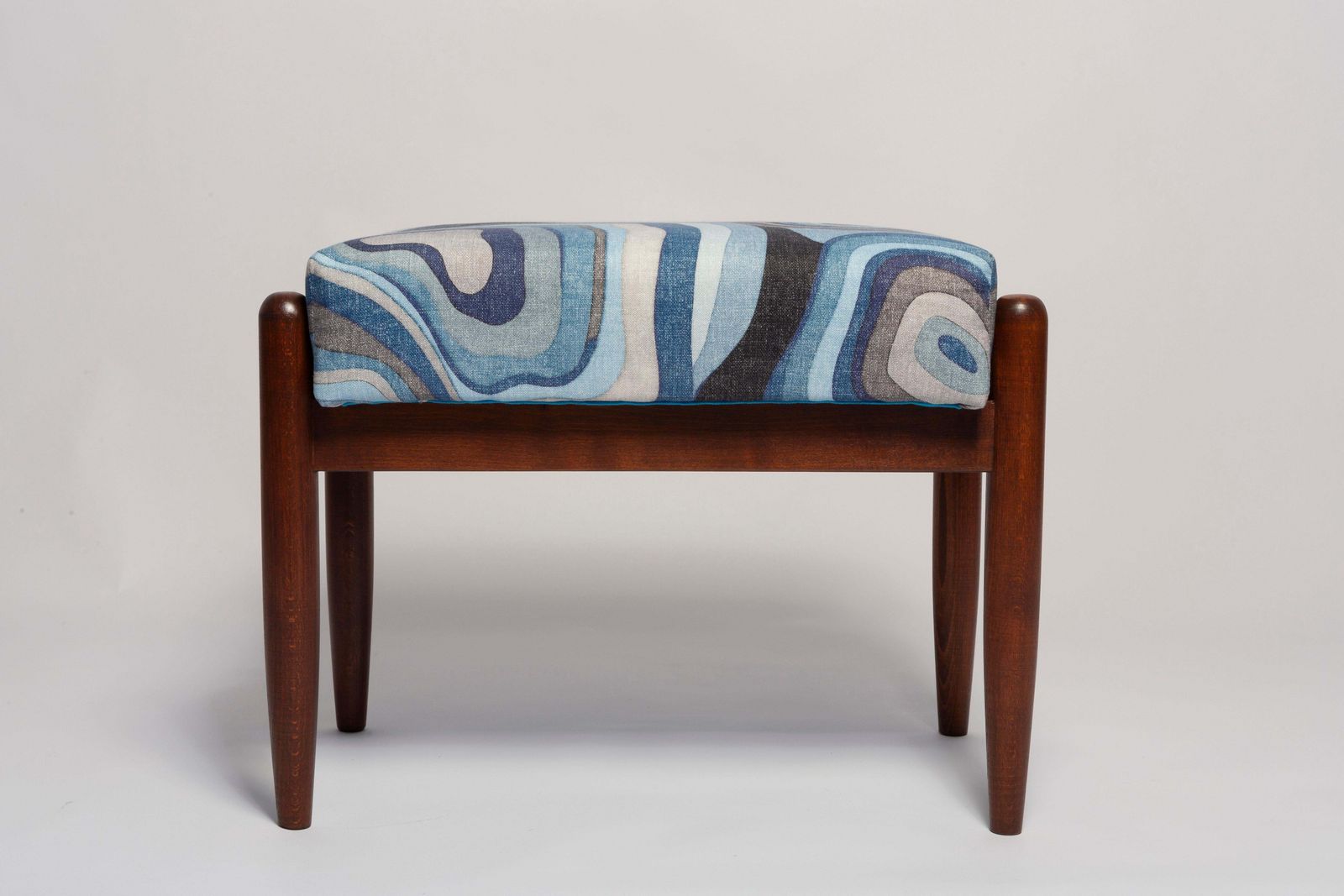Blue Linen Mid Century Gfm Stool, Edmund Homa, Europe, 1960s photo Furniture
