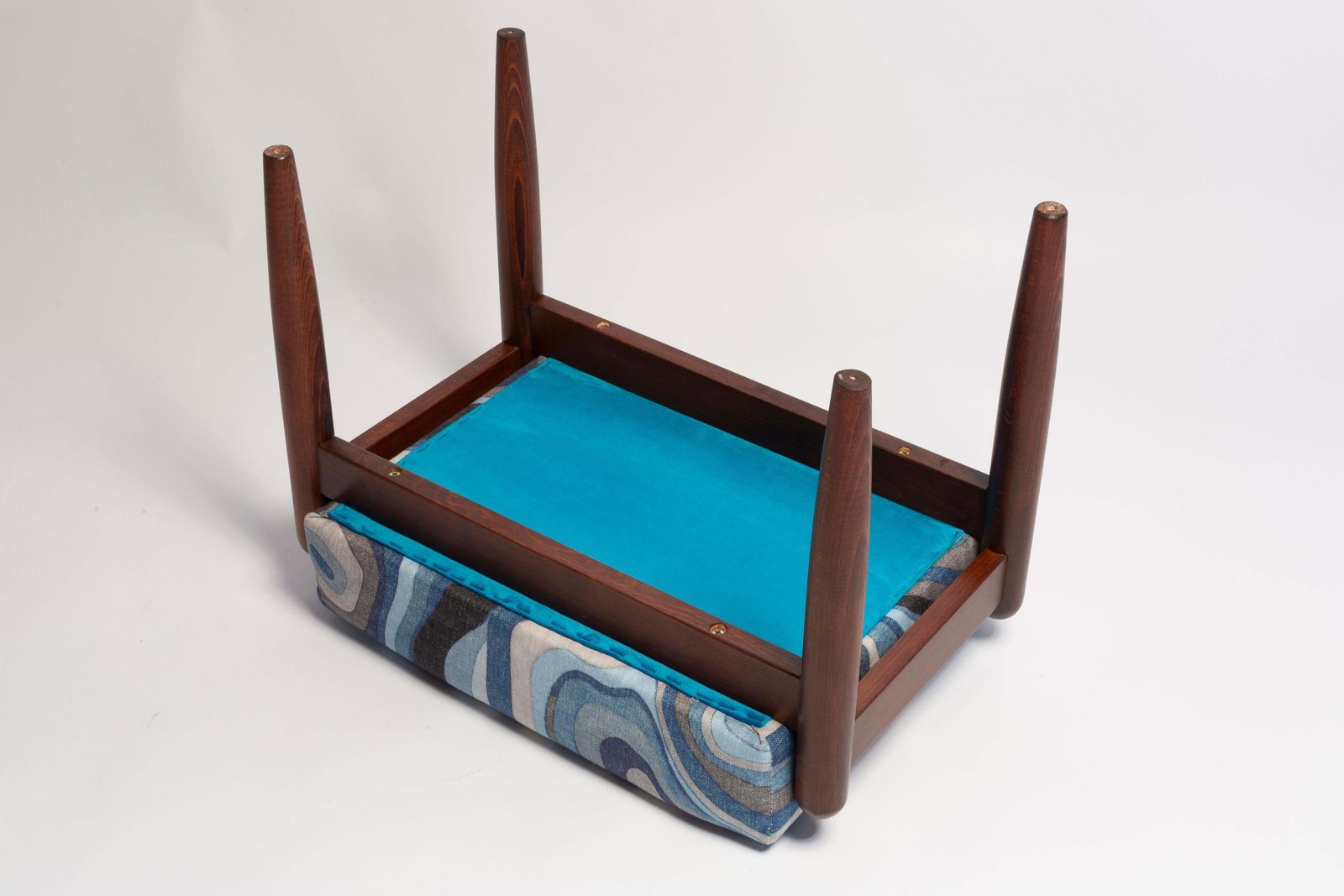 photo for sale Blue Linen Mid Century Gfm Stool, Edmund Homa, Europe, 1960s