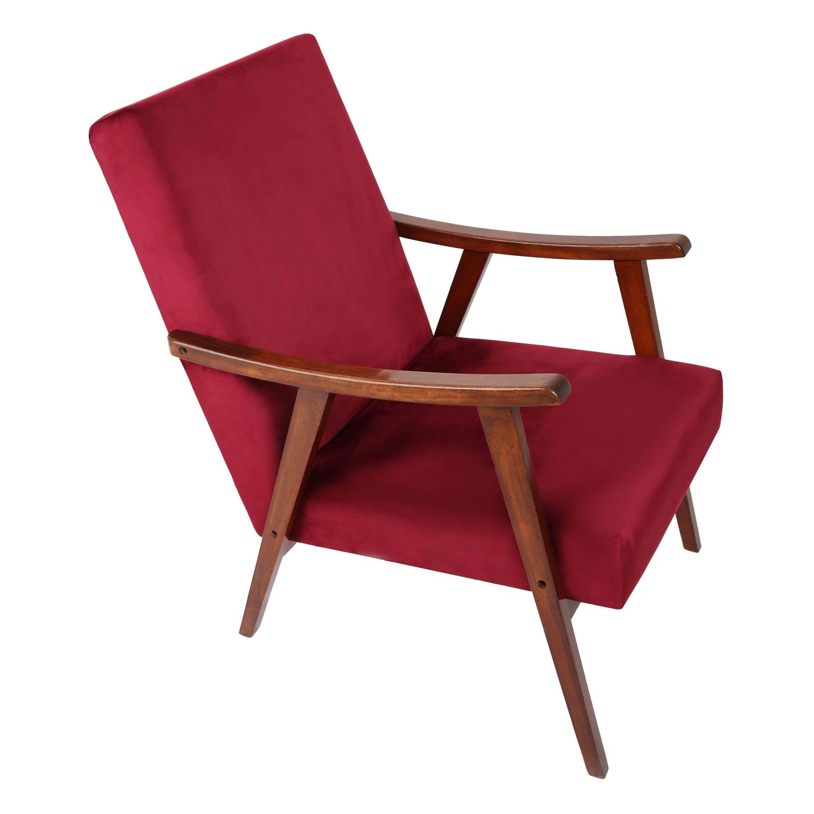 Mid Century Bordeauxrode Fluwelen Vintage Fauteuil, Europa, Ca. Jaren 1960.