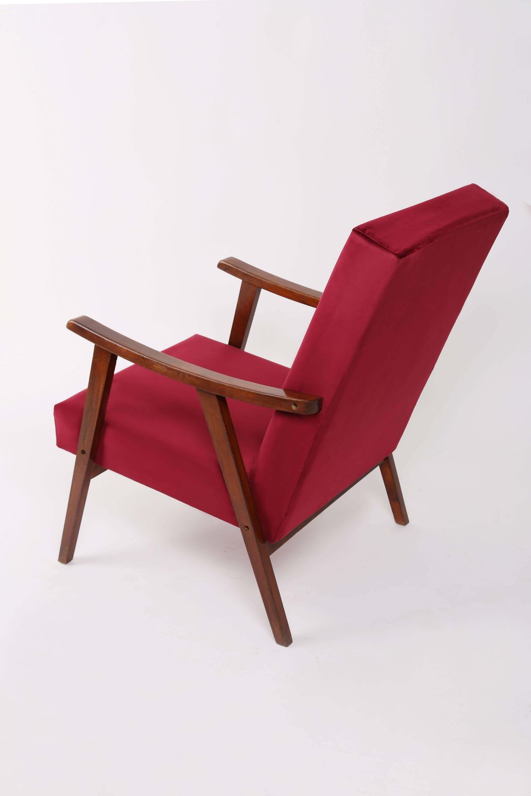 Mid Century Burgundy Velvet Vintage Armchair, Europe, 1960s. photo Furniture