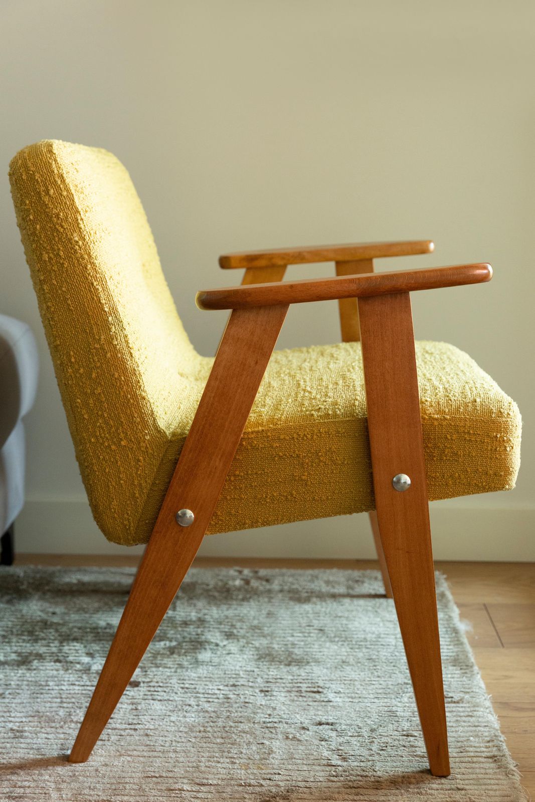 Midcentury 366 Club Armchair In Yellow Boucle, Jozef Chierowski, Europe, 1960s photo Furniture