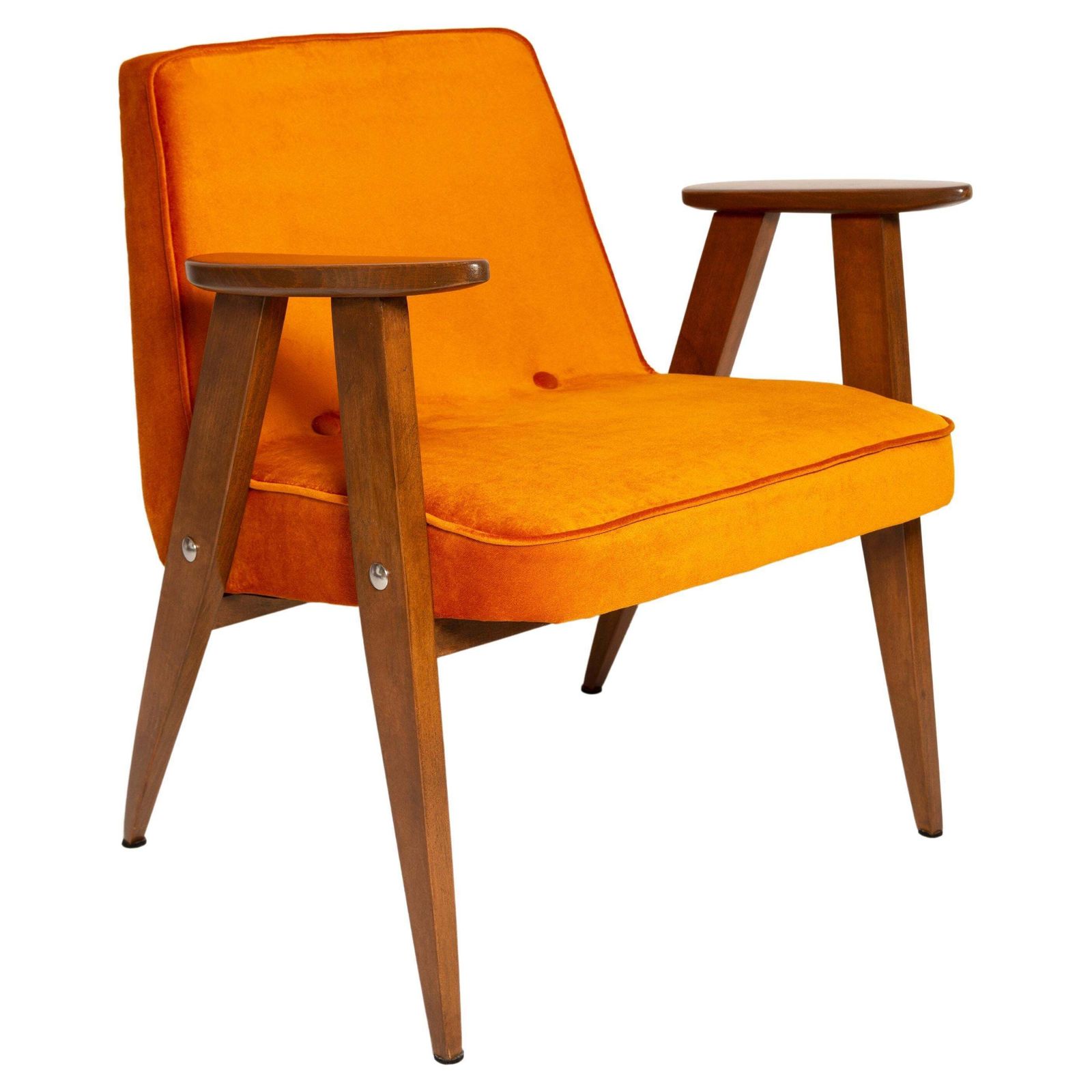 Mid Century 366 Fauteuil In Oranje Velvet, Naar Voorbeeld Van Jozef Chierowski, Europa, Ca. Jaren 1960