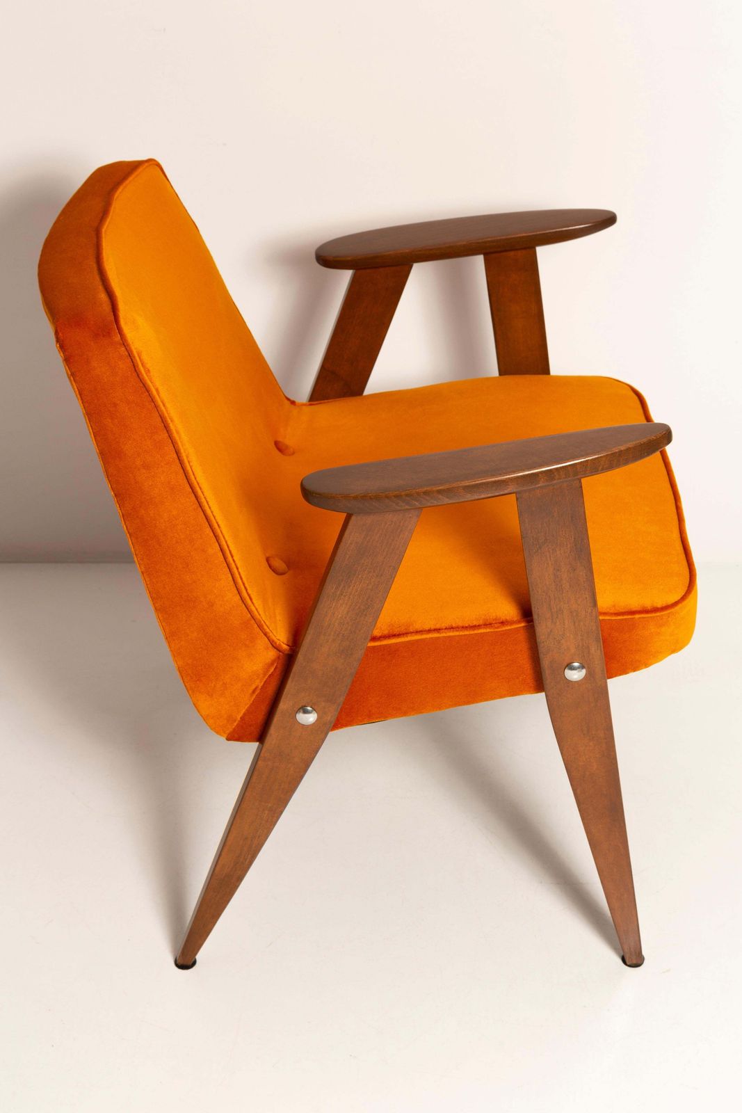 Mid Century 366 Armchair In Orange Velvet, By Jozef Chierowski, Europe 1960s photo buy