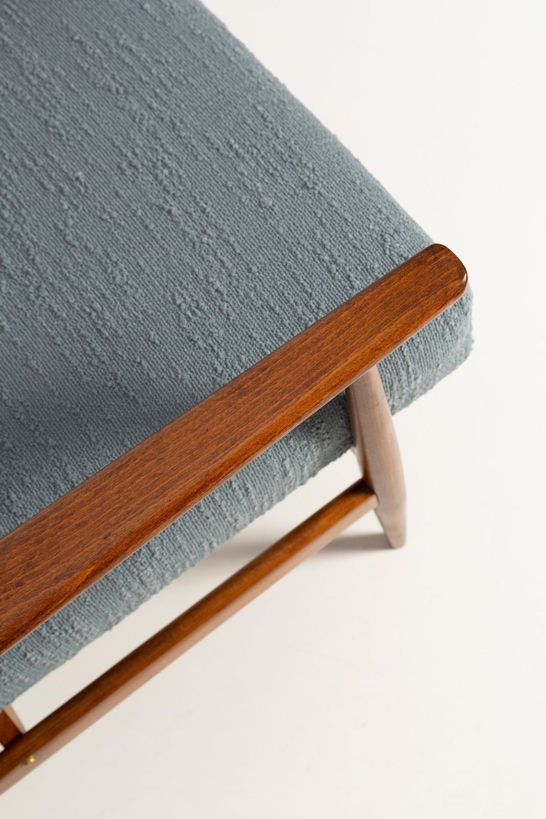 Mid Century Gray Blue Boucle Dante Armchair, H. Lis, 1960s photo Furniture