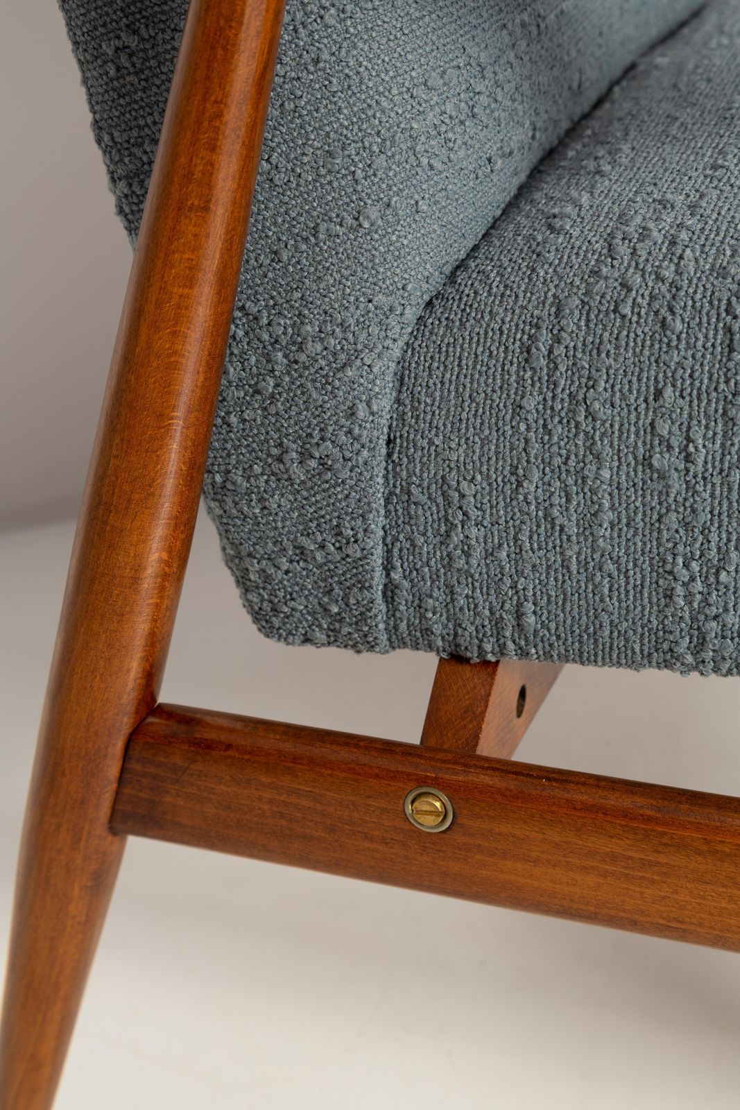 Mid Century Gray Blue Boucle Dante Armchair, H. Lis, 1960s photo vinterior