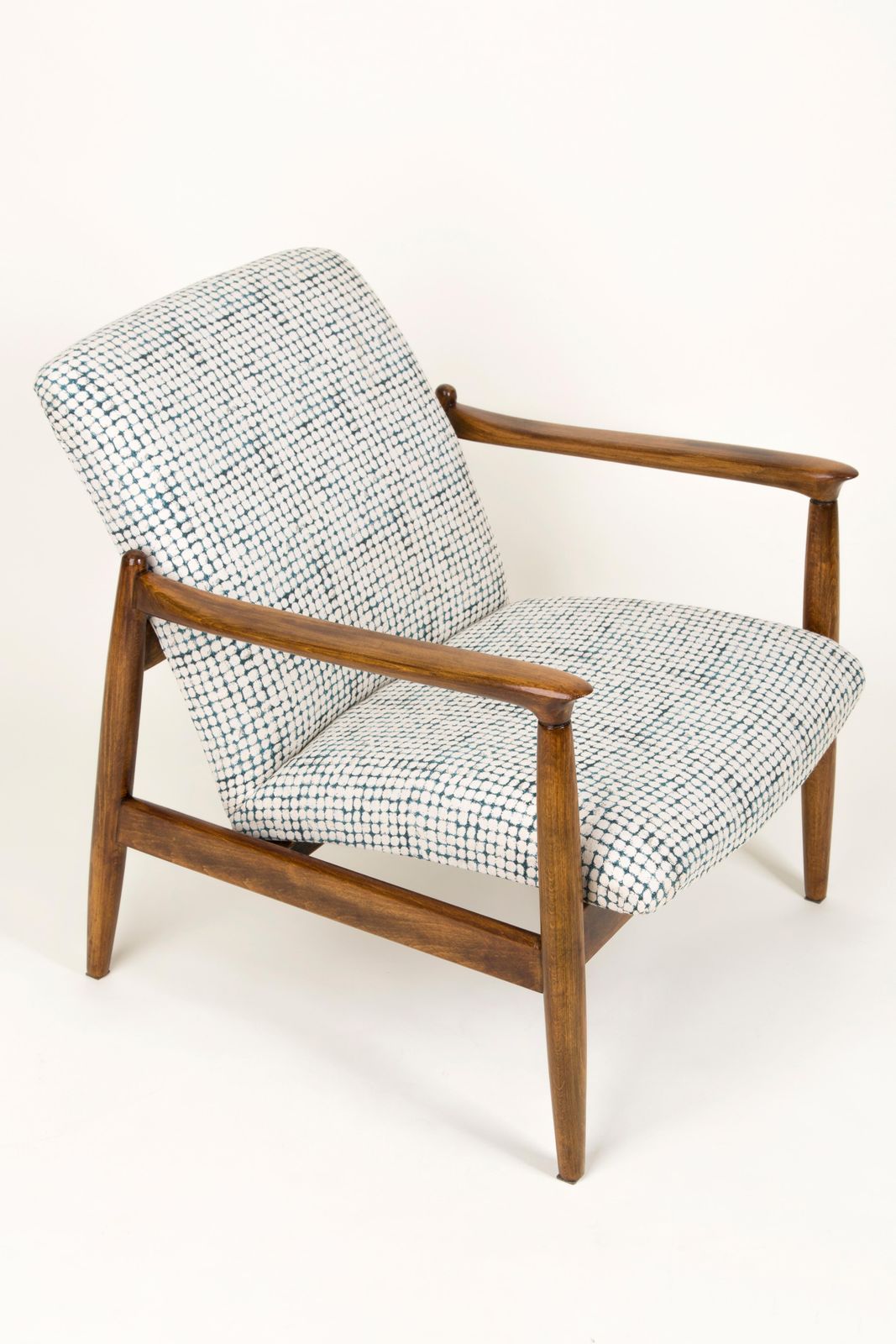 Mid Century White And Aqua Vintage Armchair And Stool, Edmund Homa, Europe, 1960s photo vintage