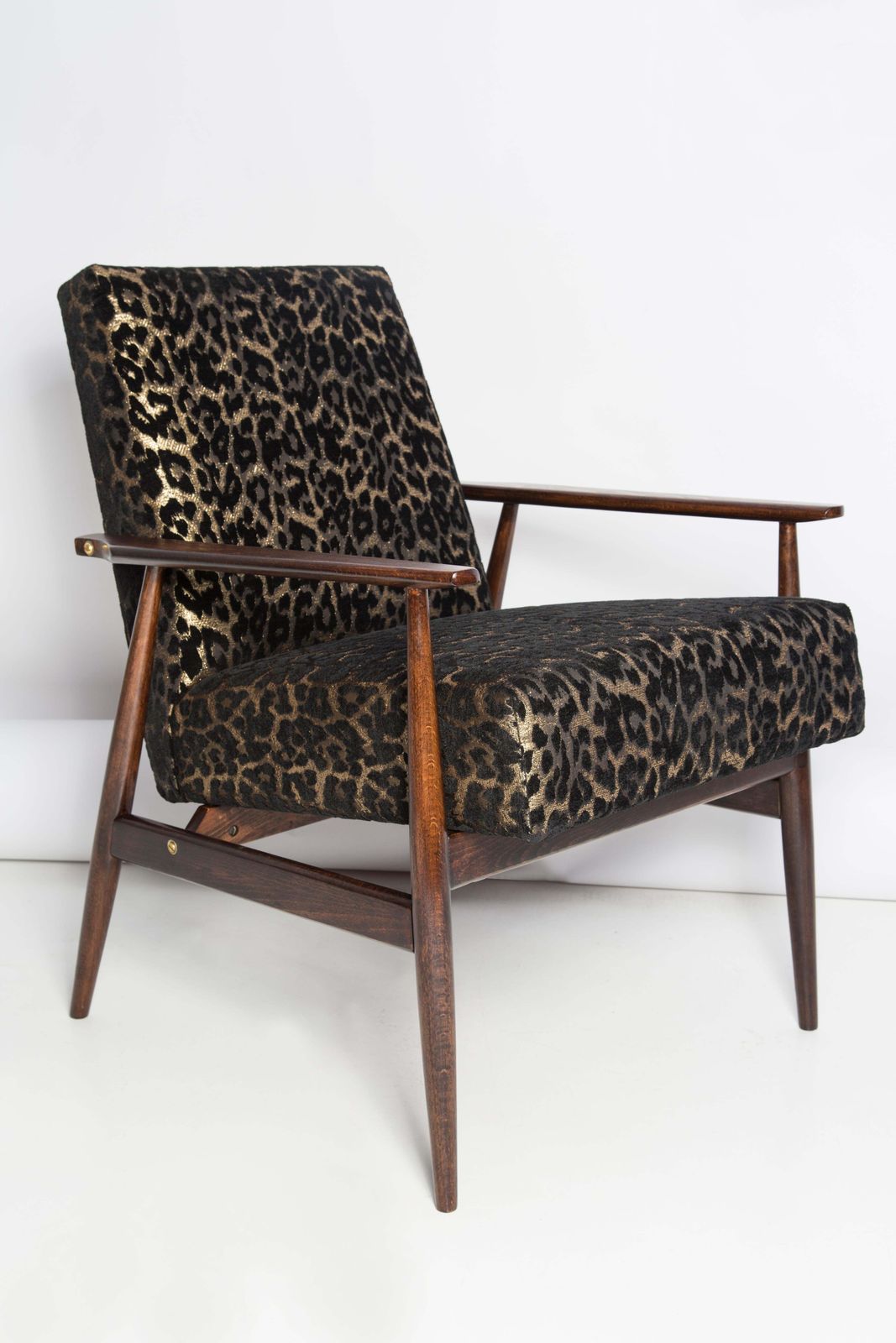 Furniture Mid Century Leopard Print Velvet Dante Armchair, H. Lis, Europe, 1960s photo