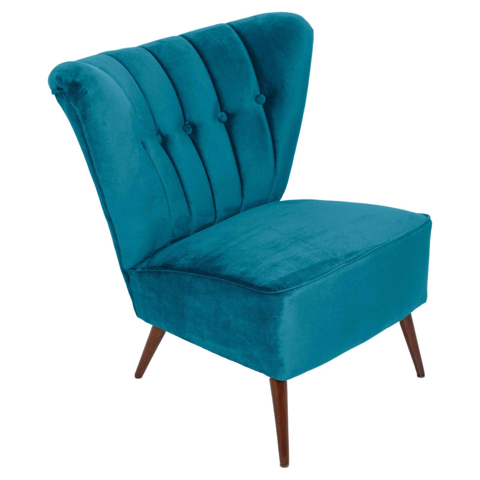 Mid Century Petrol Blue Velvet Club Armchair, Europe, 1960s