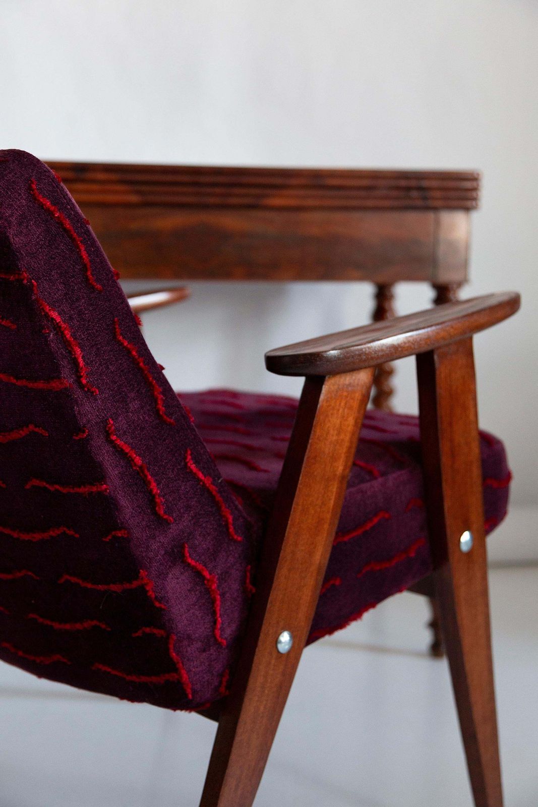 Mid Century 366 Armchair, Dark Red Velvet, By Jozef Chierowski, Europe, 1960s photo for sale
