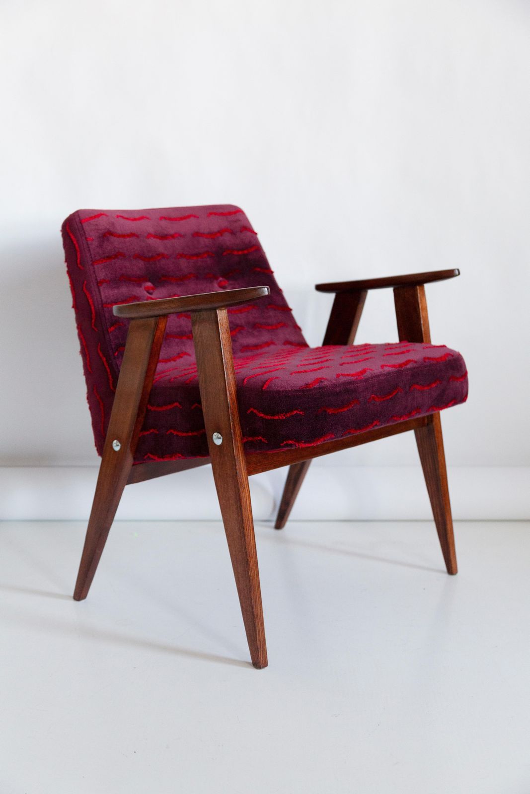 Mid Century 366 Armchair, Dark Red Velvet, By Jozef Chierowski, Europe, 1960s photo vinterior