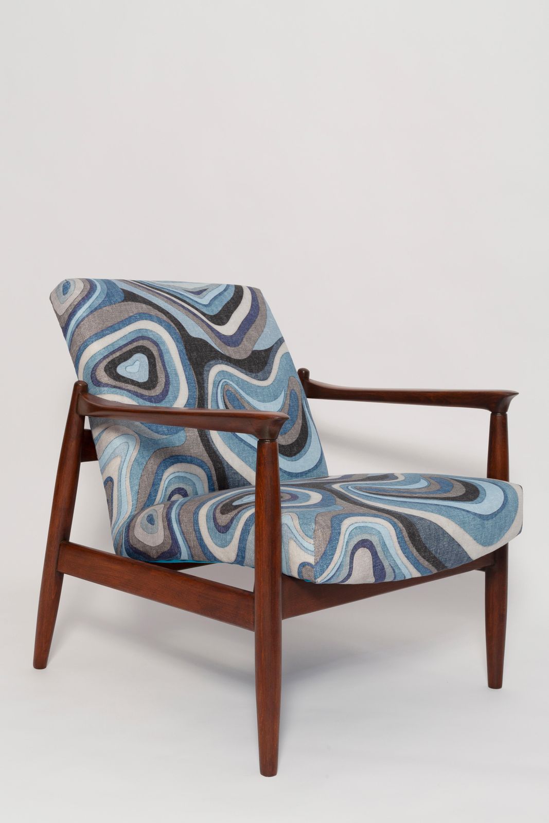 Set Van Blauwe Linnen Mid Century Gfm64 Fauteuil En Bijbehorende Stoel, E. Homa, Europa, Ca. Jaren 1960 photo 1531.0