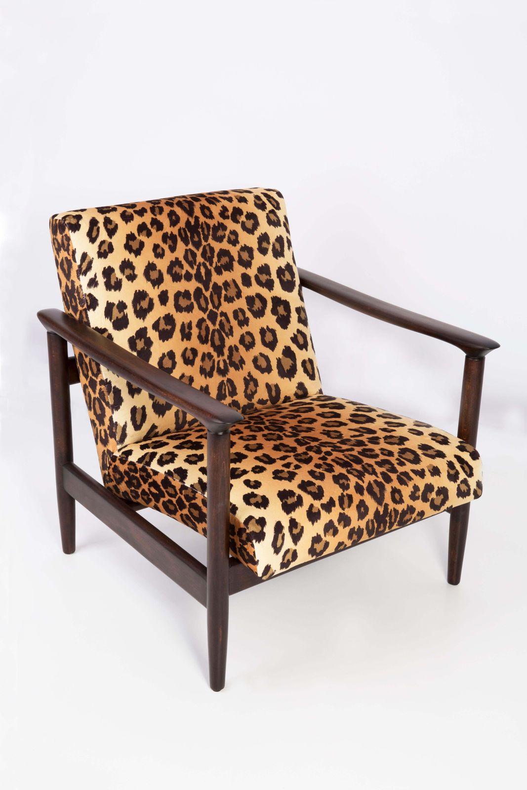 Leopard Velvet Armchair, Hollywood Regency, Dark Wood, Edmund Homa, 1960s Poland photo 1446.0