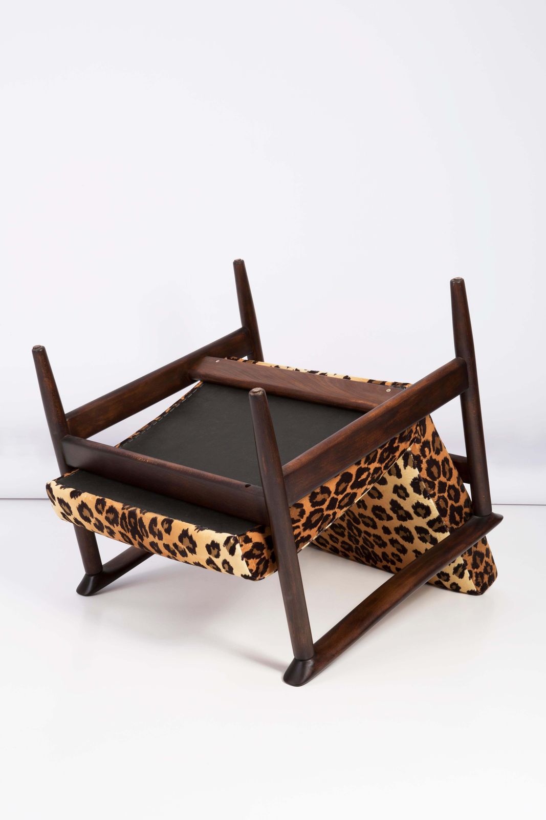 Furniture Leopard Velvet Armchair, Hollywood Regency, Dark Wood, Edmund Homa, 1960s Poland photo